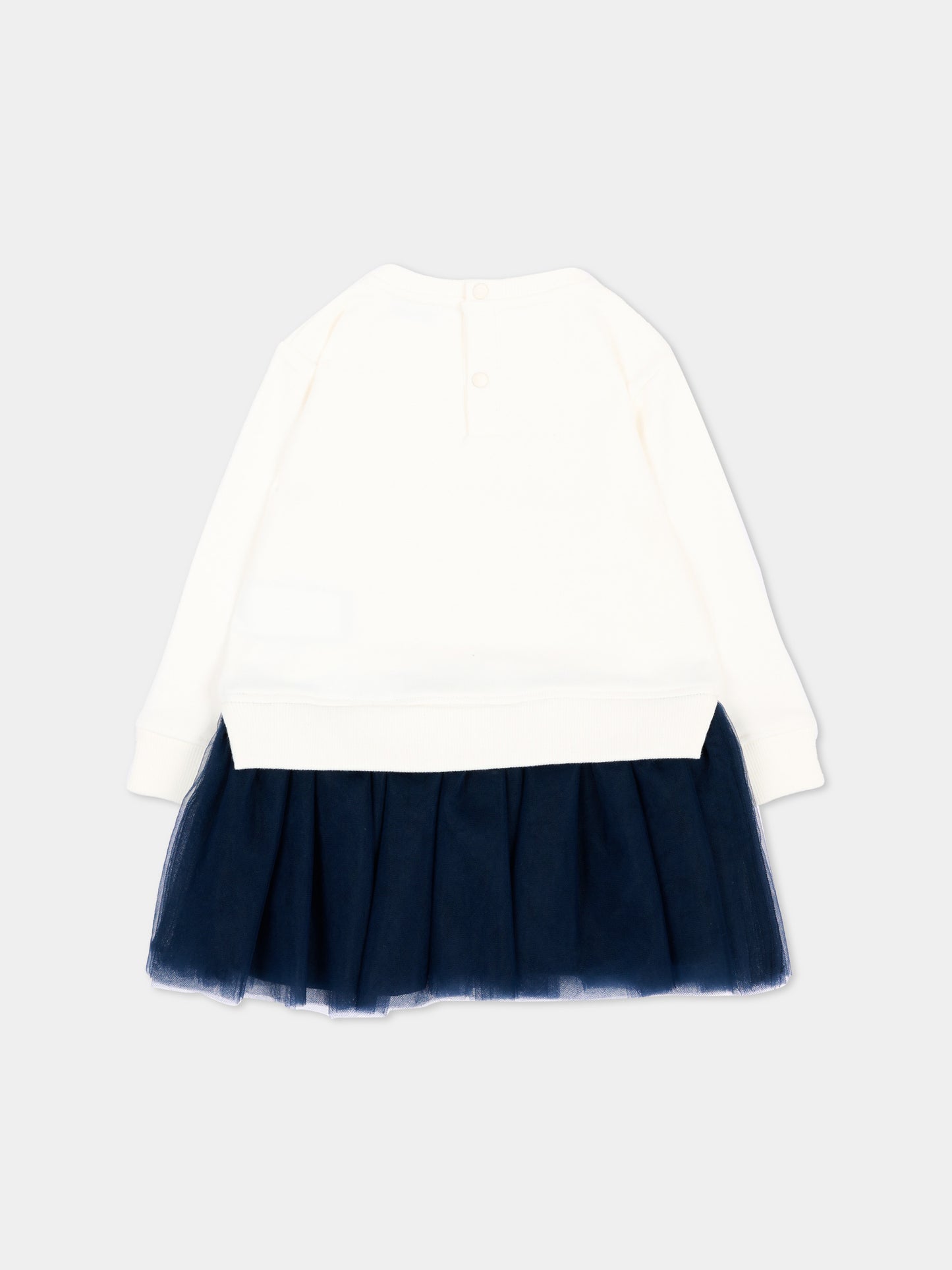 Abito avorio per neonata con stampa,Trussardi Junior,TIA26164VE O-WHT/B.N. OFF-WHITE