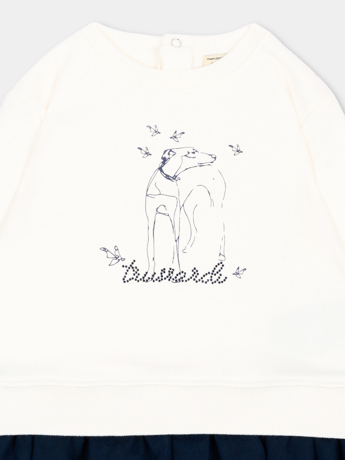 Abito avorio per neonata con stampa,Trussardi Junior,TIA26164VE O-WHT/B.N. OFF-WHITE
