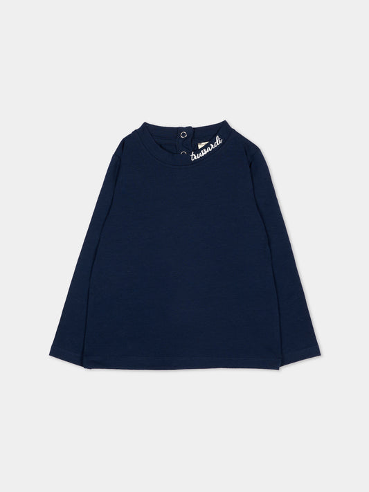 T-Shirt blu per neonata con logo,Trussardi Junior,TIA26160TS BLUE_NAVAL BLUE NAVAL