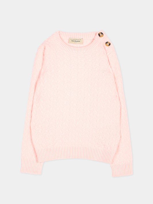 Maglione rosa per neonata con logo,Trussardi Junior,TIA26027MA PINK_M.C. PINK MANGANO CALCITE