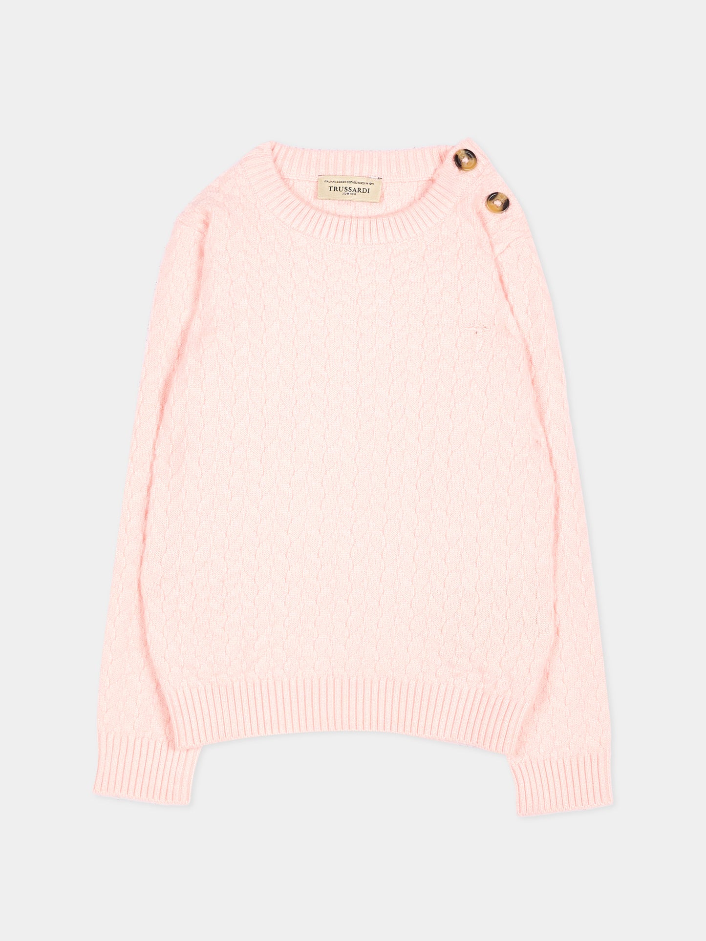 Maglione rosa per neonata con logo,Trussardi Junior,TIA26027MA PINK_M.C. PINK MANGANO CALCITE