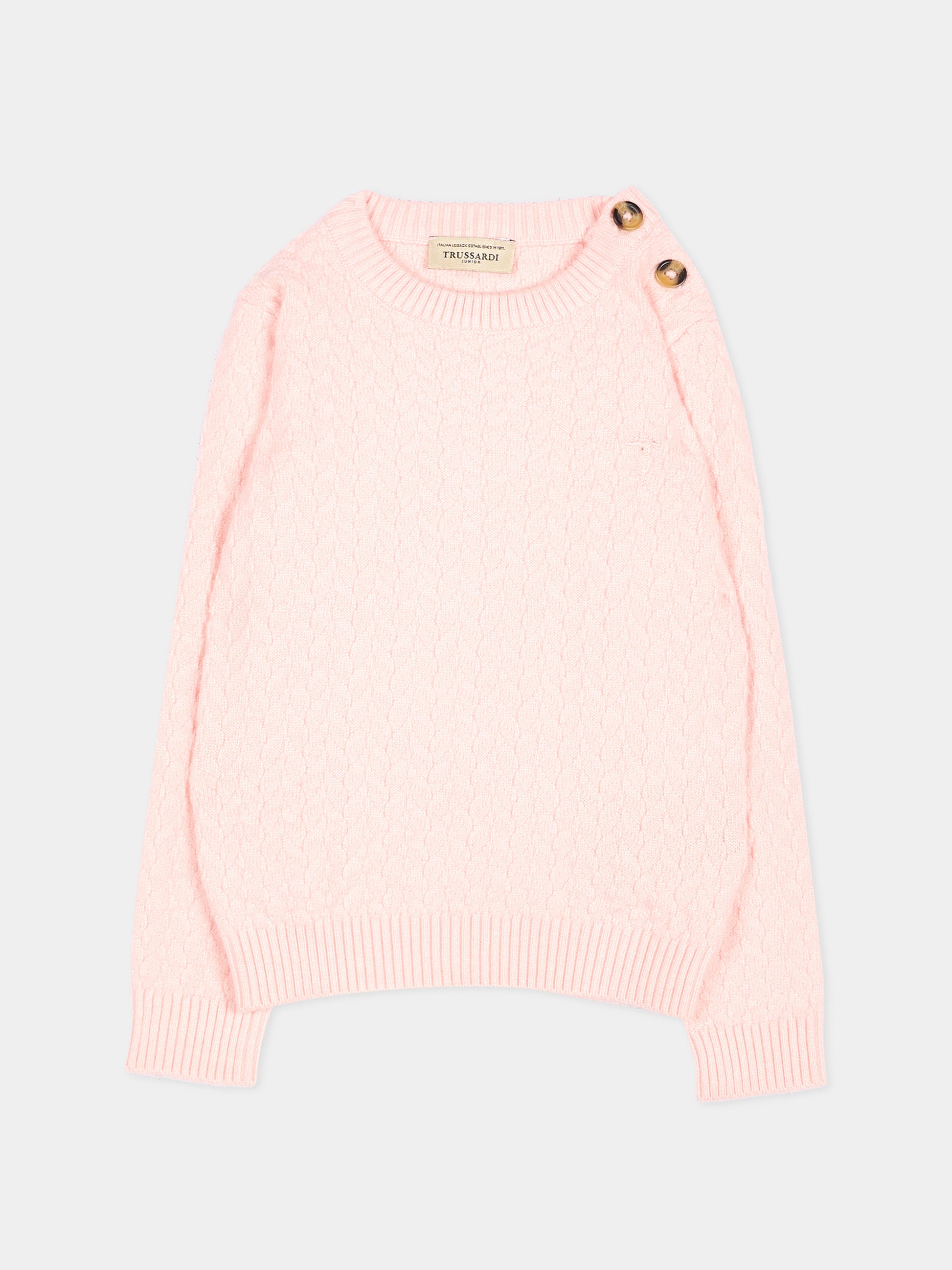 Maglione rosa per neonata con logo,Trussardi Junior,TIA26027MA PINK_M.C. PINK MANGANO CALCITE