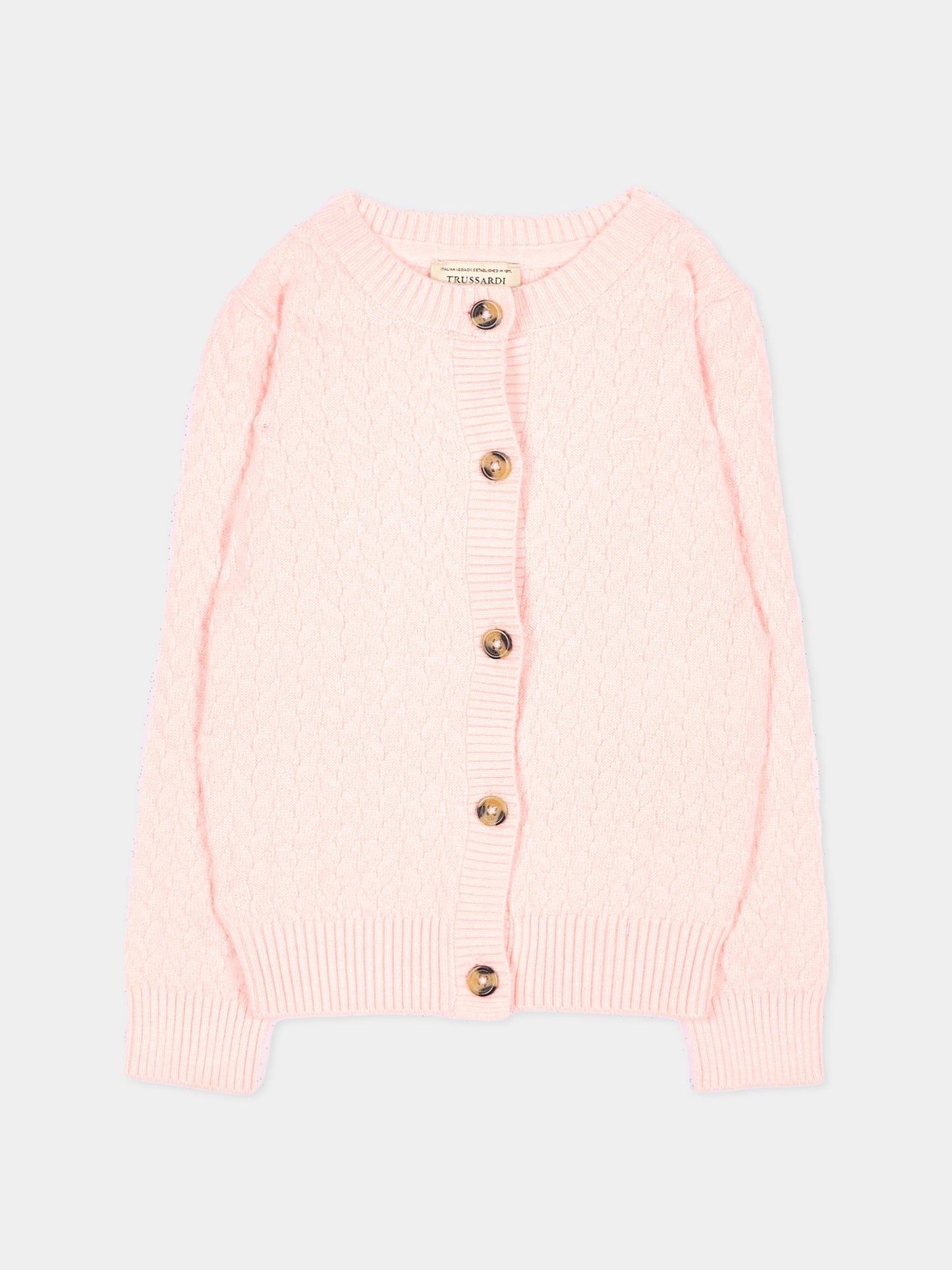 Cardigan rosa per neonata con logo,Trussardi Junior,TIA26022CD PINK_M.C. PINK MANGANO CALCITE