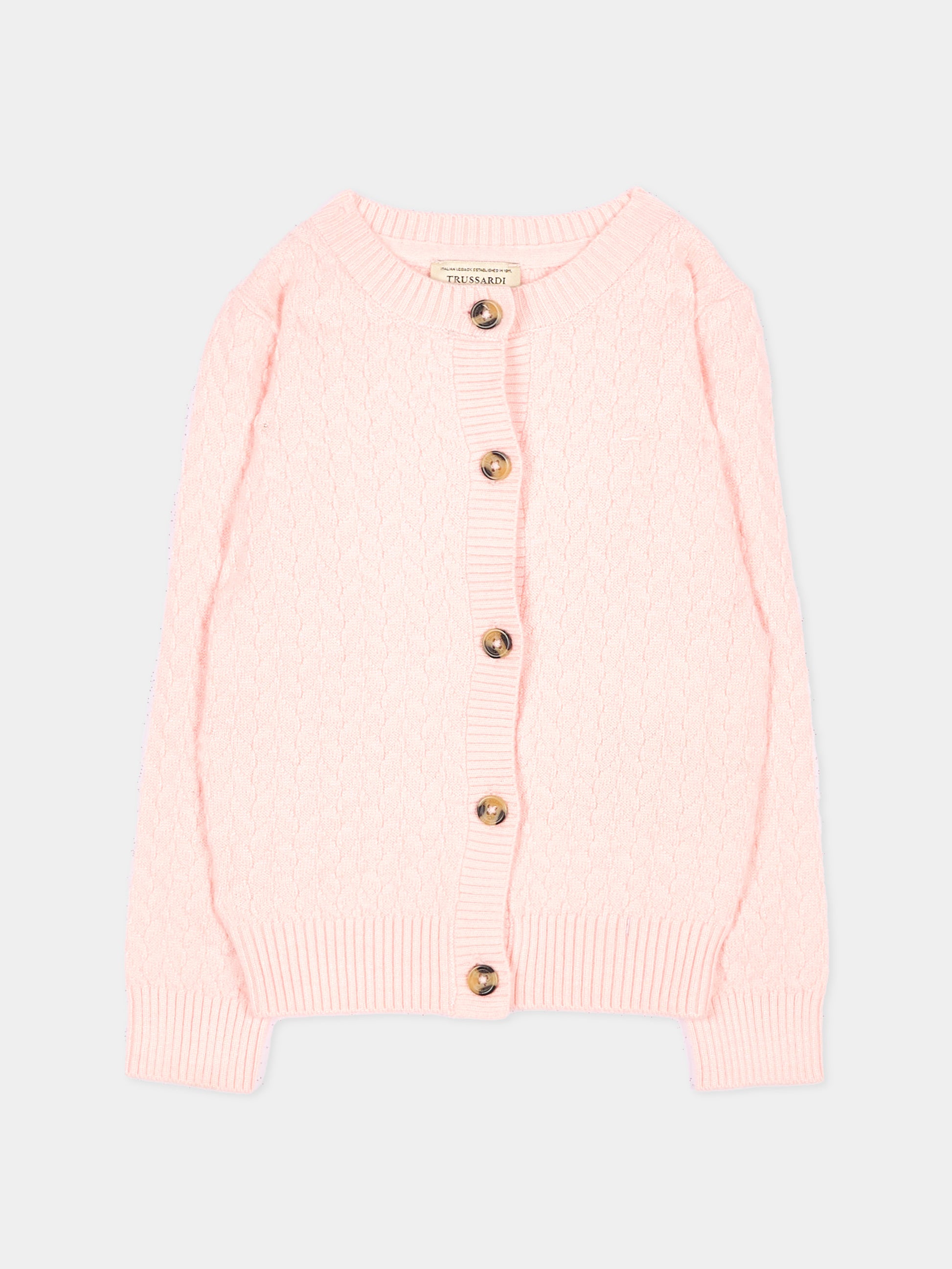 Cardigan rosa per neonata con logo,Trussardi Junior,TIA26022CD PINK_M.C. PINK MANGANO CALCITE