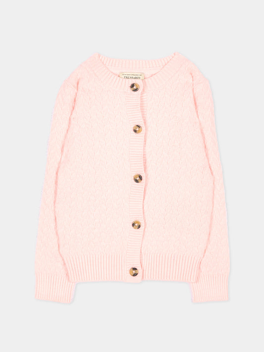 Cardigan rosa per neonata con logo,Trussardi Junior,TIA26022CD PINK_M.C. PINK MANGANO CALCITE