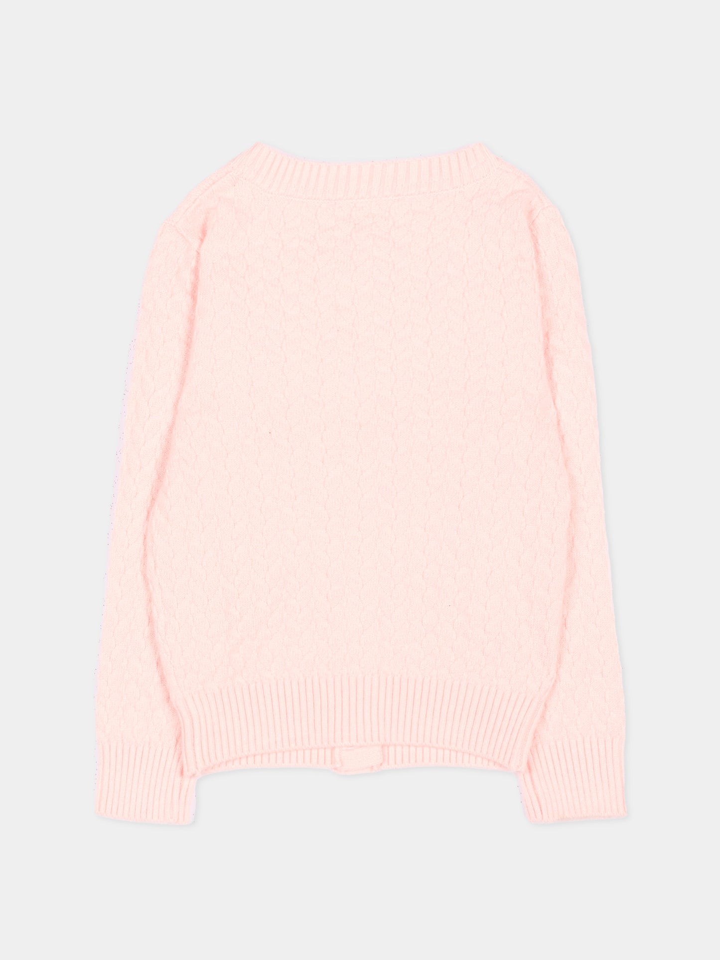 Cardigan rosa per neonata con logo,Trussardi Junior,TIA26022CD PINK_M.C. PINK MANGANO CALCITE