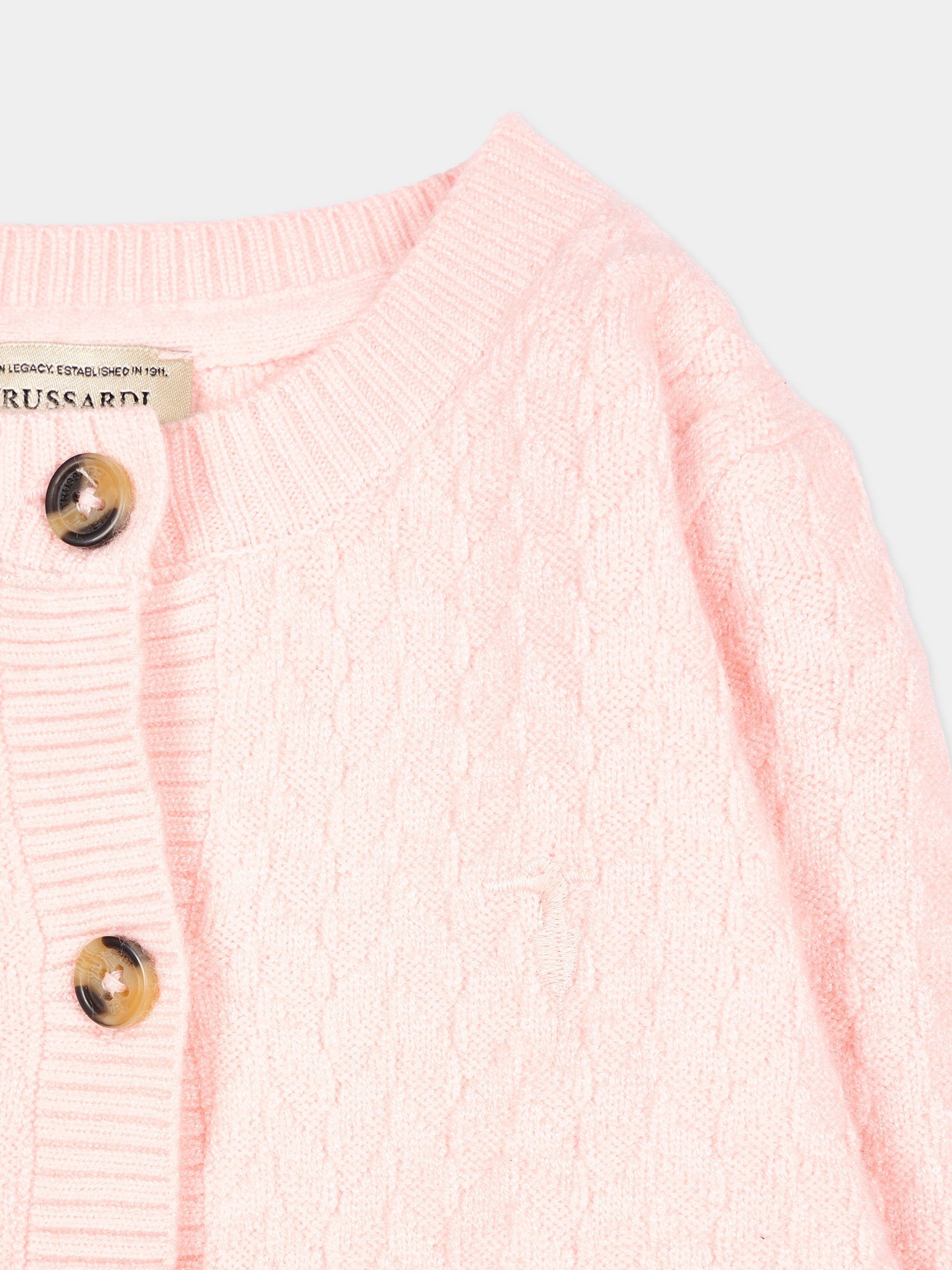 Cardigan rosa per neonata con logo,Trussardi Junior,TIA26022CD PINK_M.C. PINK MANGANO CALCITE