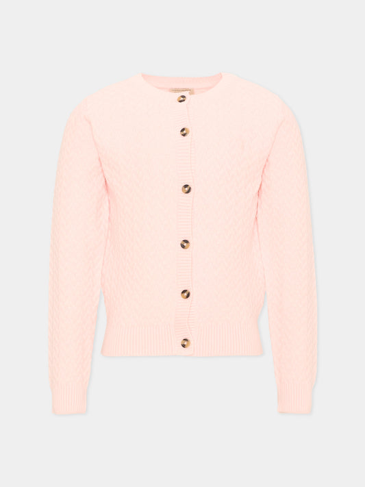 Cardigan rosa per bambina con logo,Trussardi Junior,TIA26022CD PINK_M.C. PINK MANGANO CALCITE