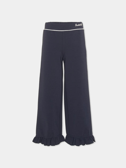 Pantalone blu per bambina con balza,Trussardi Junior,TIA26157PA BLUE_NAVAL BLUE NAVAL