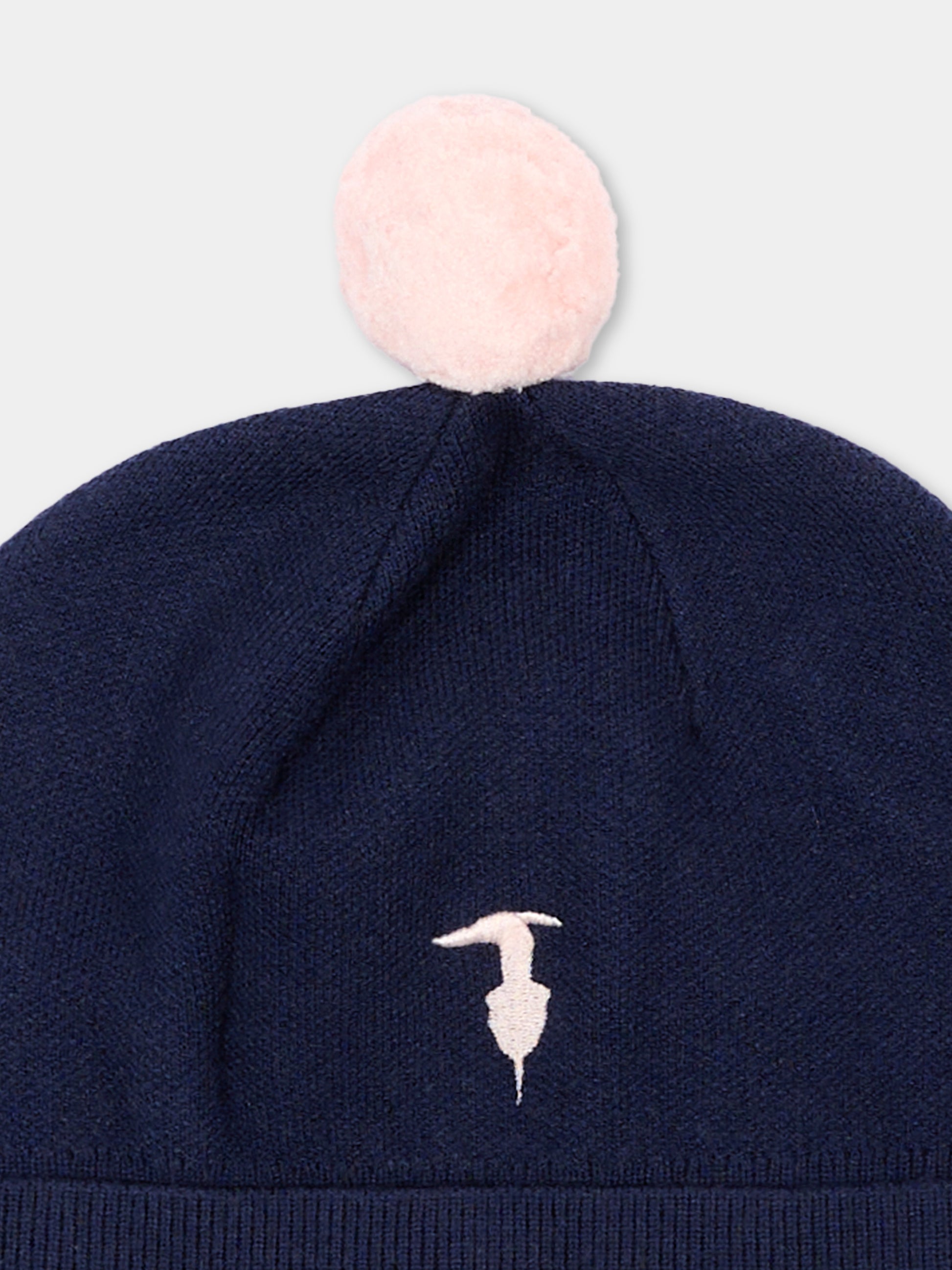 Berretto blu per bambina con pompon,Trussardi Junior,TIA26024HA BLUE_N/O-W BLUE NAVAL
