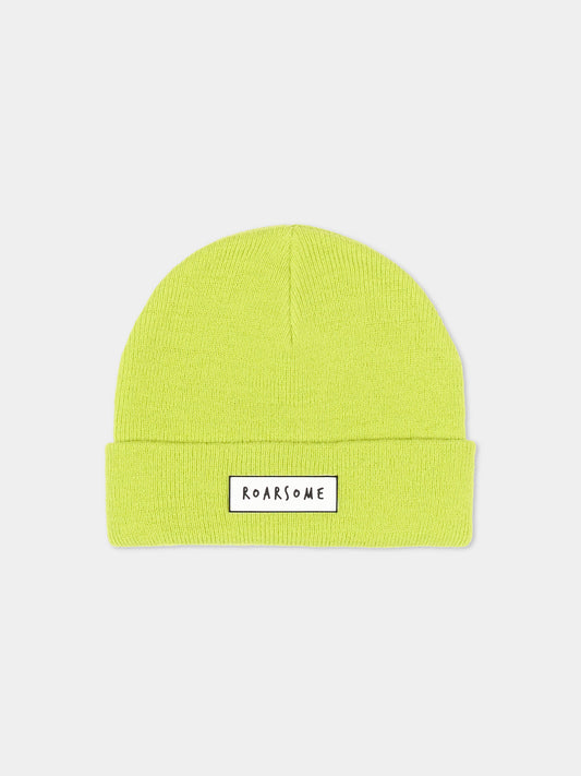 Berretto verde lime con logo per bambino,Roarsome,LIME BEANIES