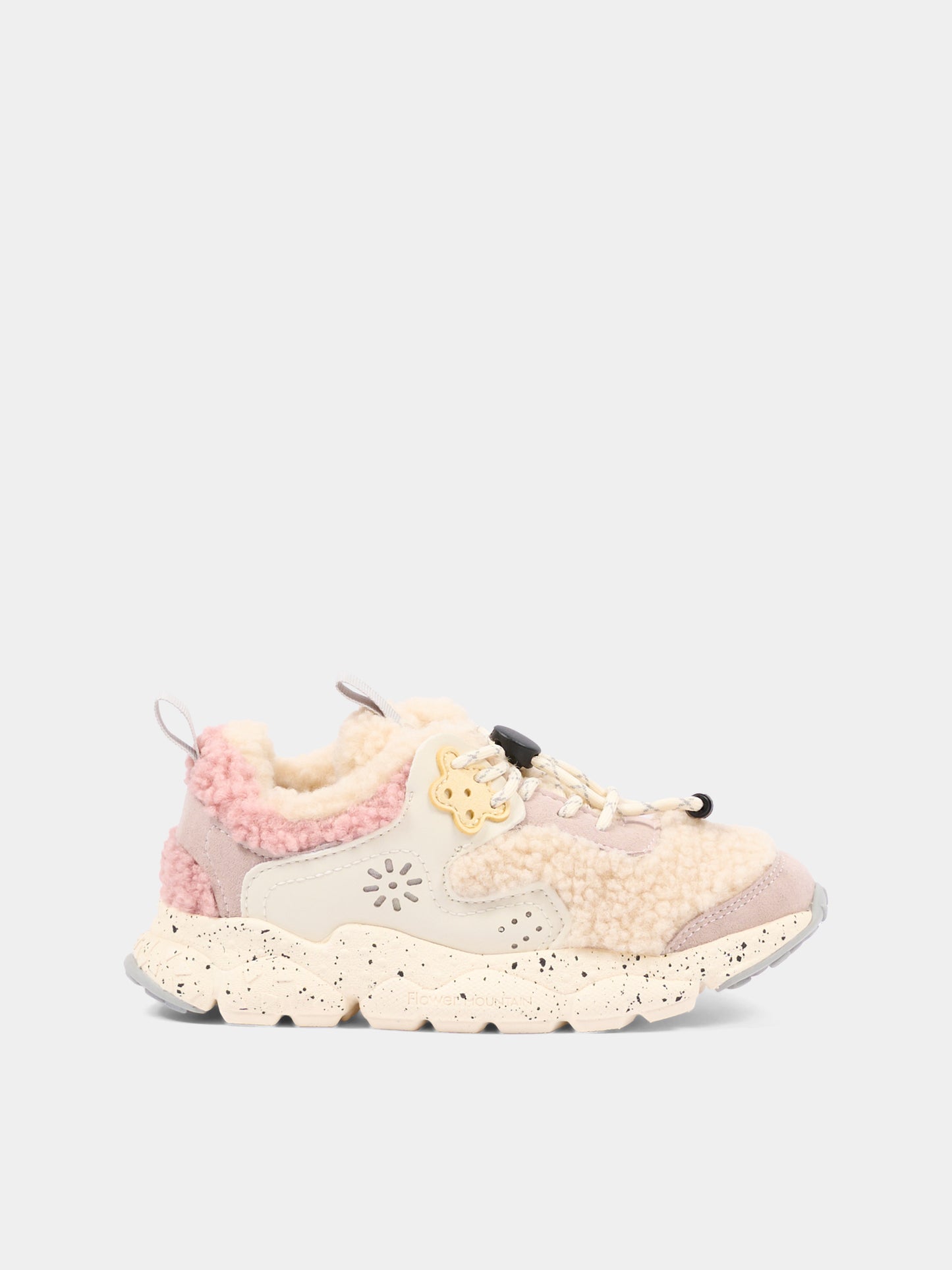 Sneakers beige per bambina shearling,Flower Mountain,001 2016211 31 1E53