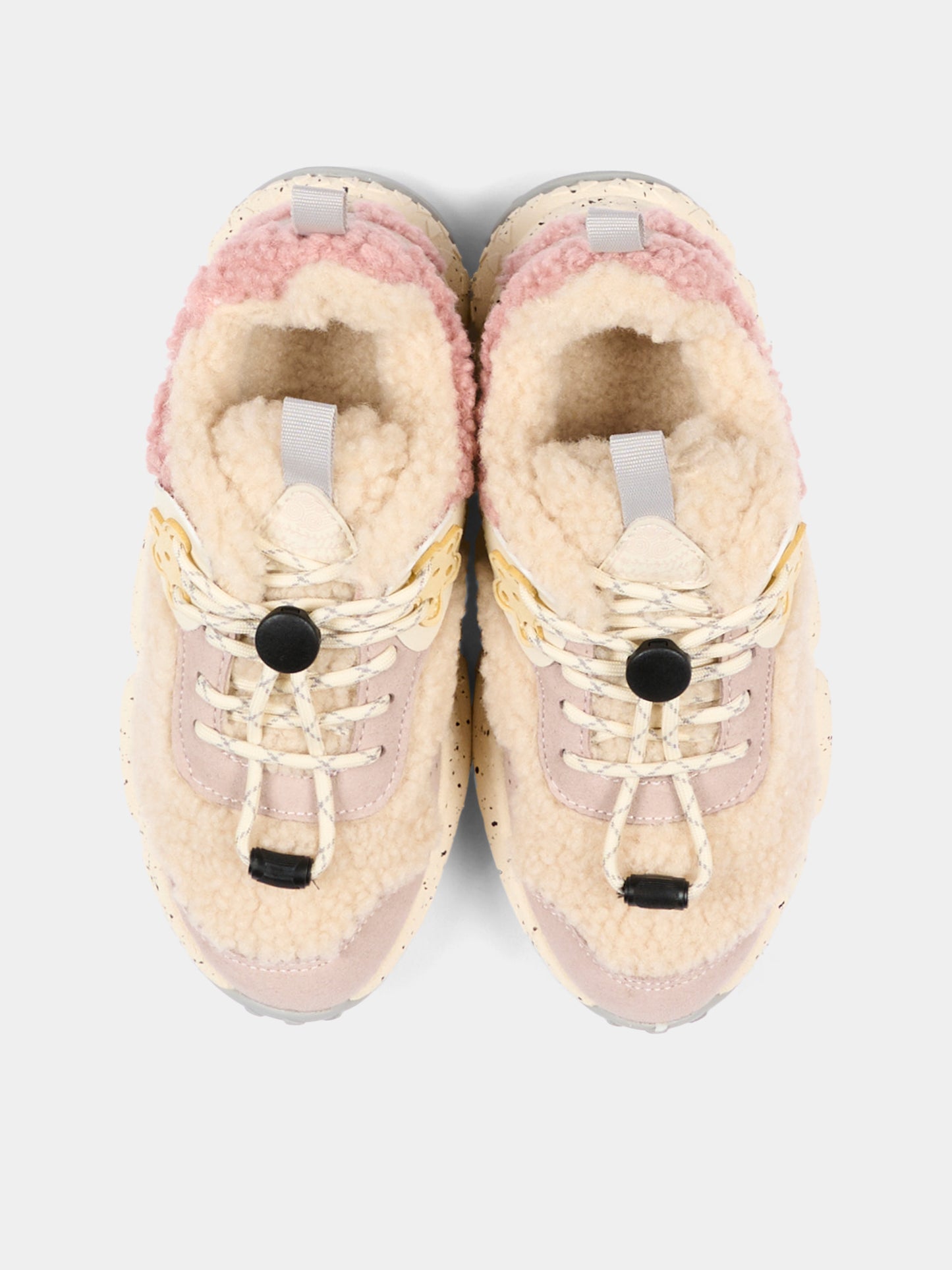 Sneakers beige per bambina shearling,Flower Mountain,001 2016211 31 1E53