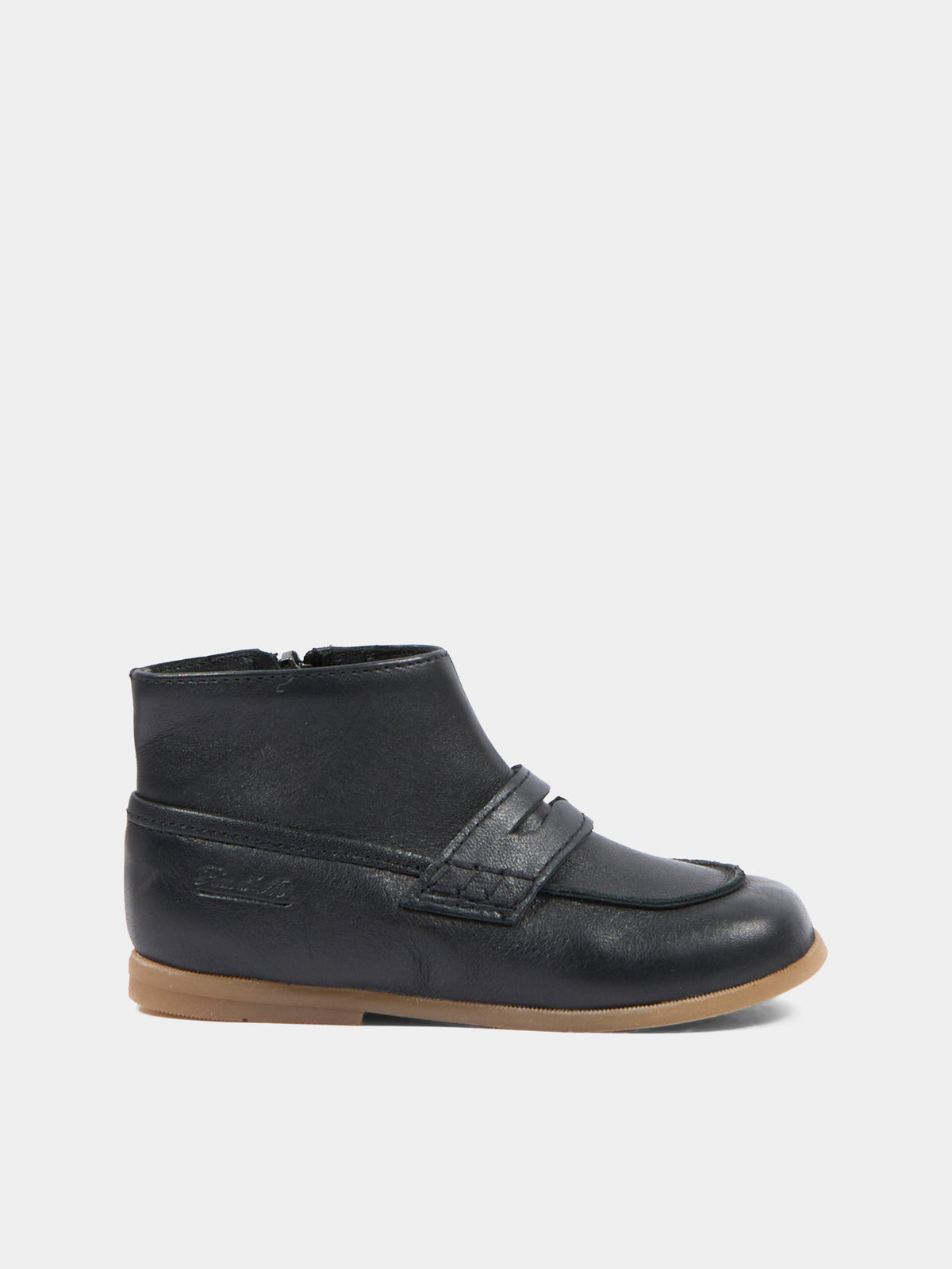 Mocassini neri per bambini con zip,Pom D'api,V1ANNA0402