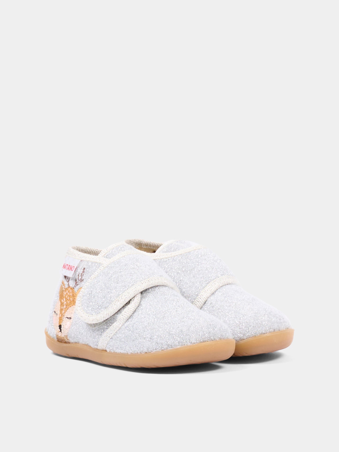 Pantofole argento per neonata con ricamo,Naturino,001 4000735 01 0Q04