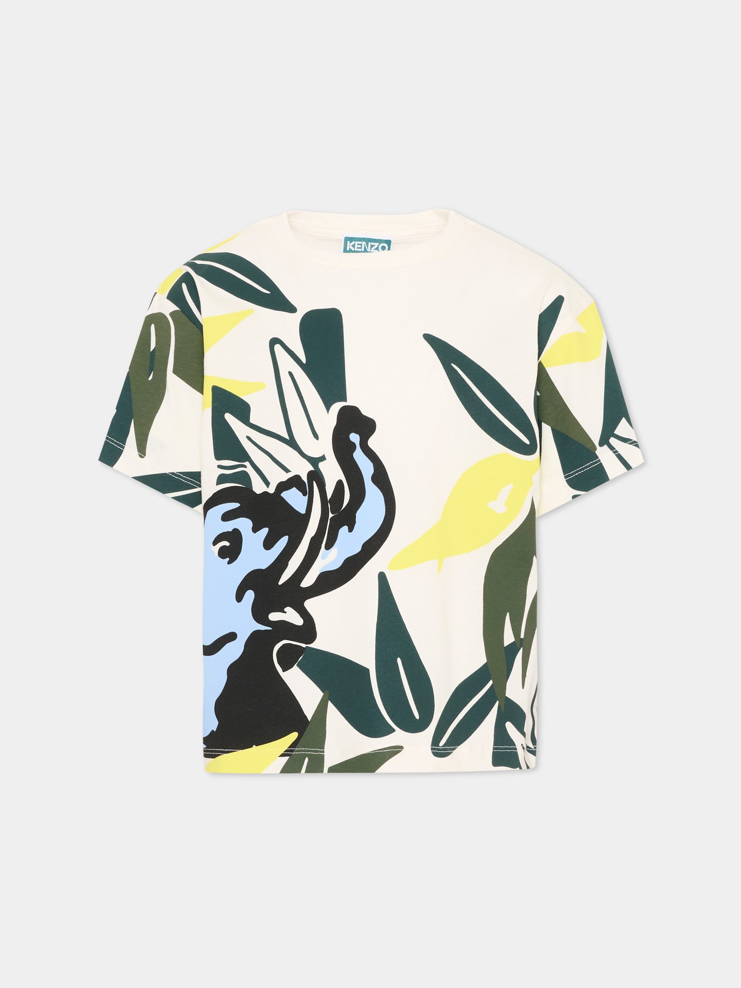 T-shirt avorio con elefante per bambini,Kenzo Kids,K61885 117