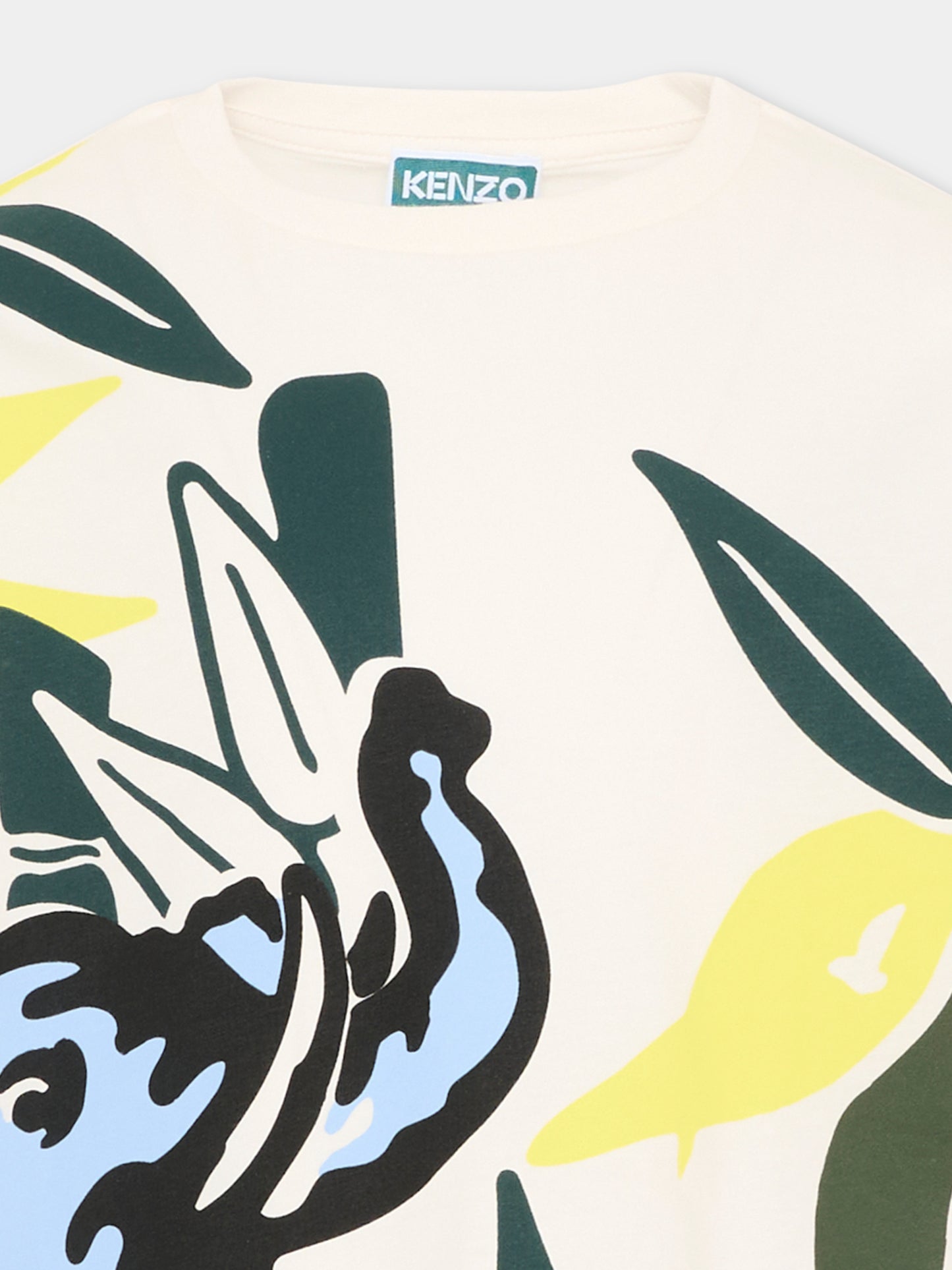 T-shirt avorio con elefante per bambini,Kenzo Kids,K61885 117