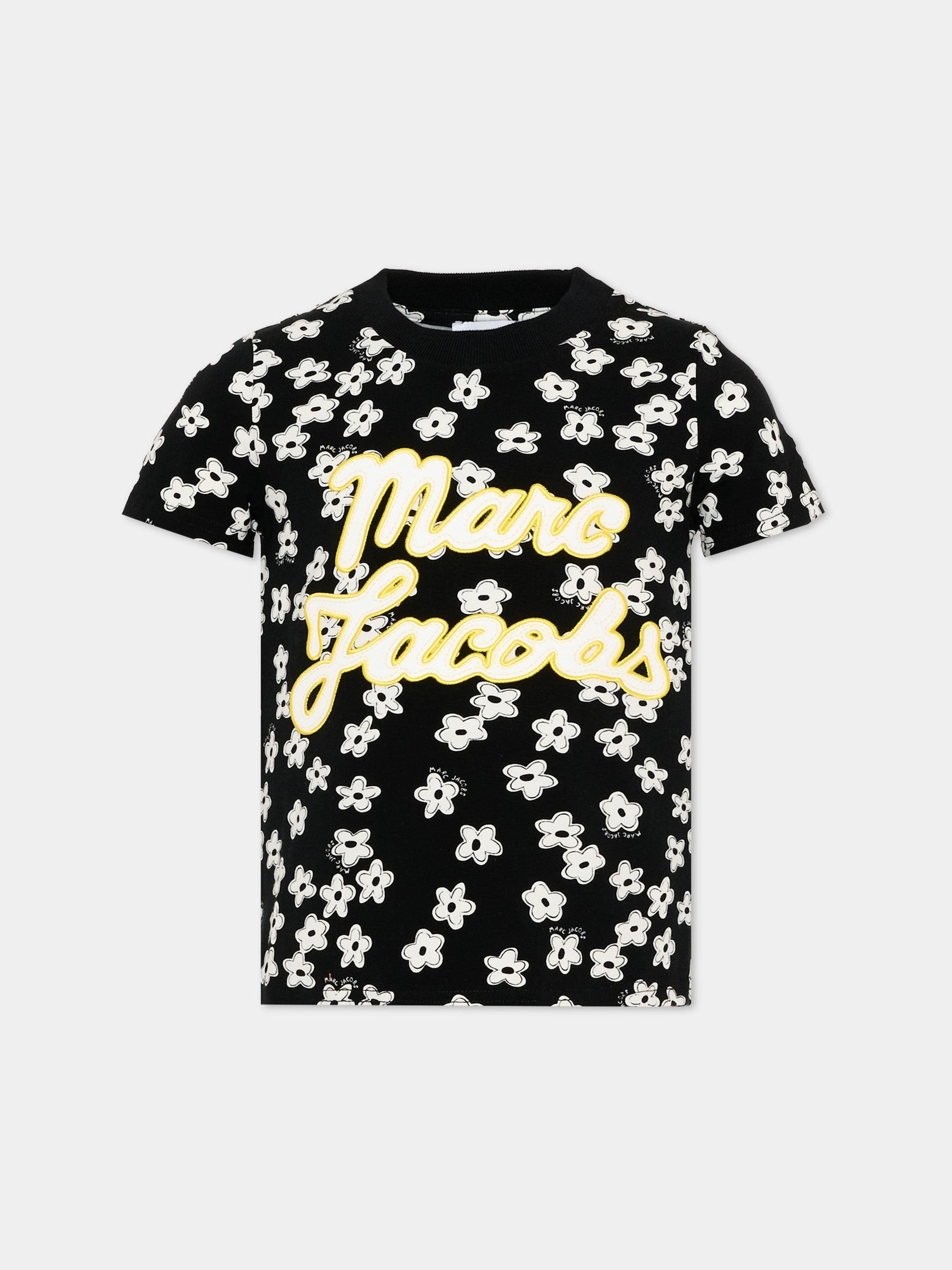 T-Shirt nera per bambina con fiori,Marc Jacobs,W60738 09B
