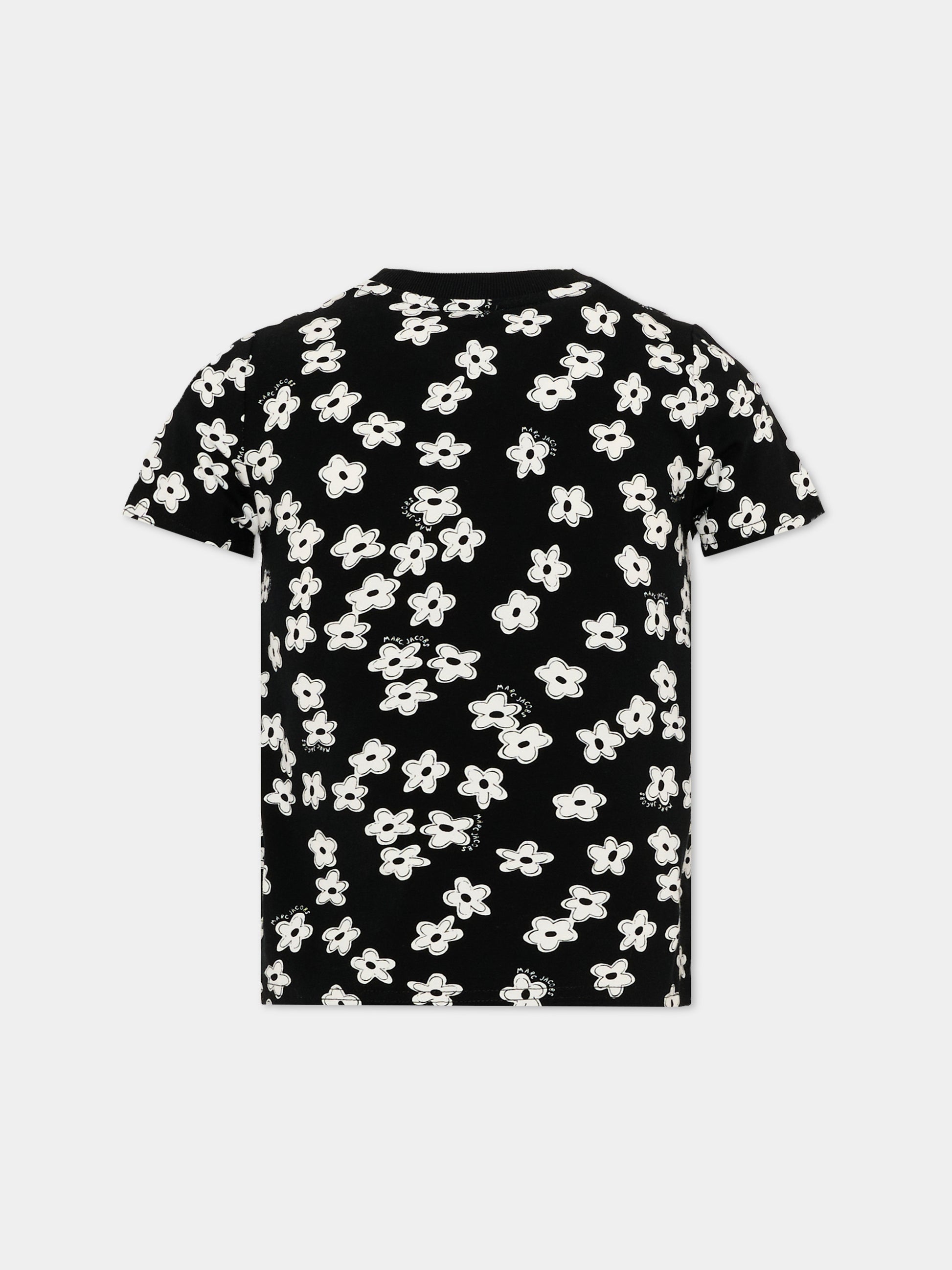 T-Shirt nera per bambina con fiori,Marc Jacobs,W60738 09B