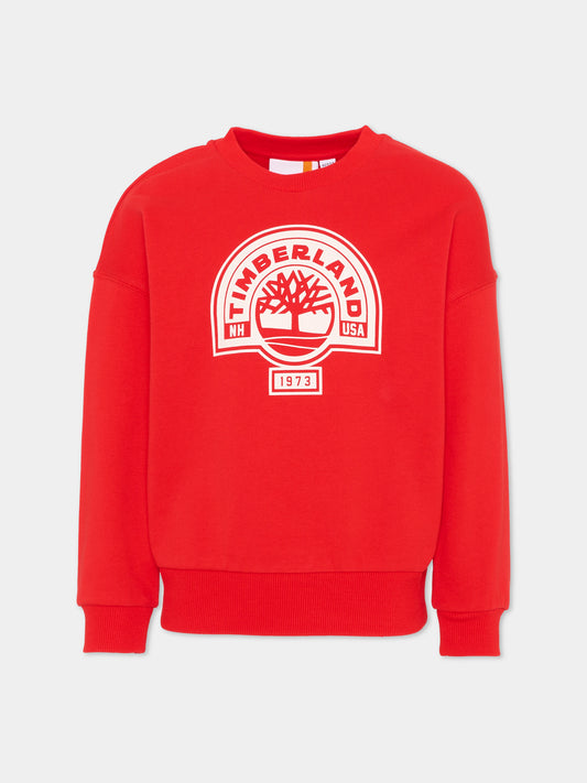 Felpa rossa Timberland per bambino con logo,Timberland,T60811 97E