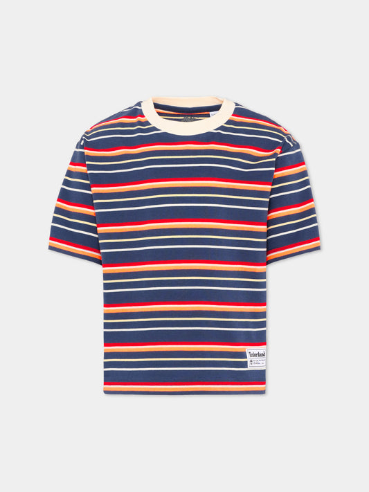 T-Shirt blu a righe per bambino,Timberland,T60802 805