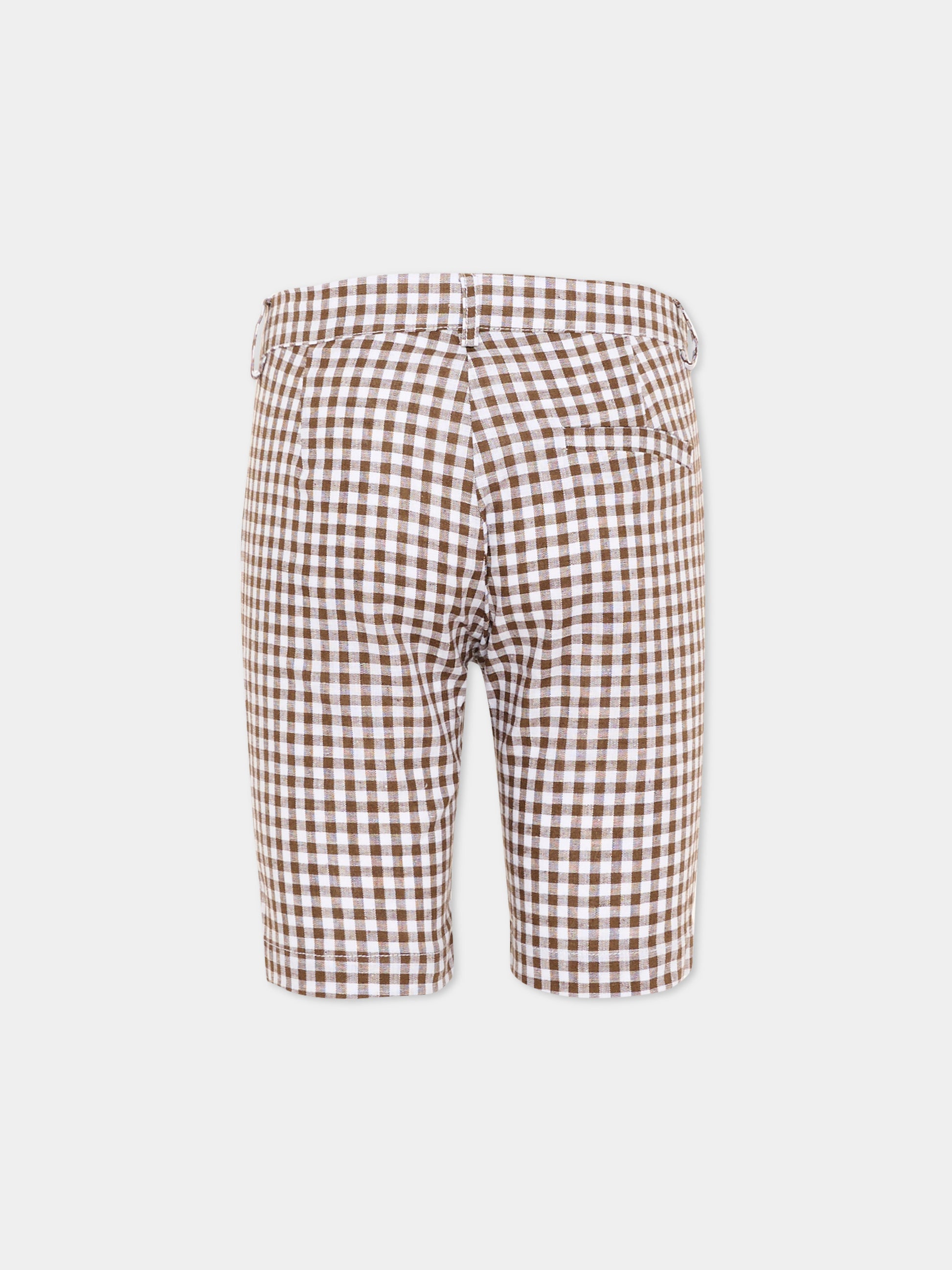 Pantaloni marroni vichy per bambini,Little Bear,3218 BCO/CACAO