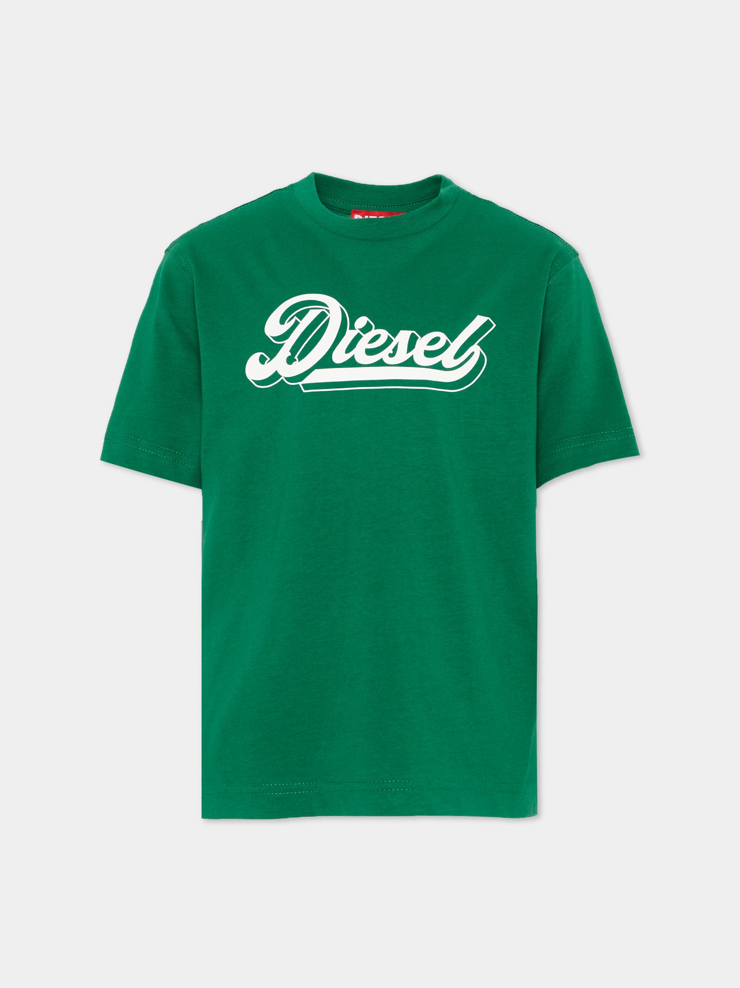 T-Shirt verde con logo per bambini,Diesel,J02869 KYA1M K50P