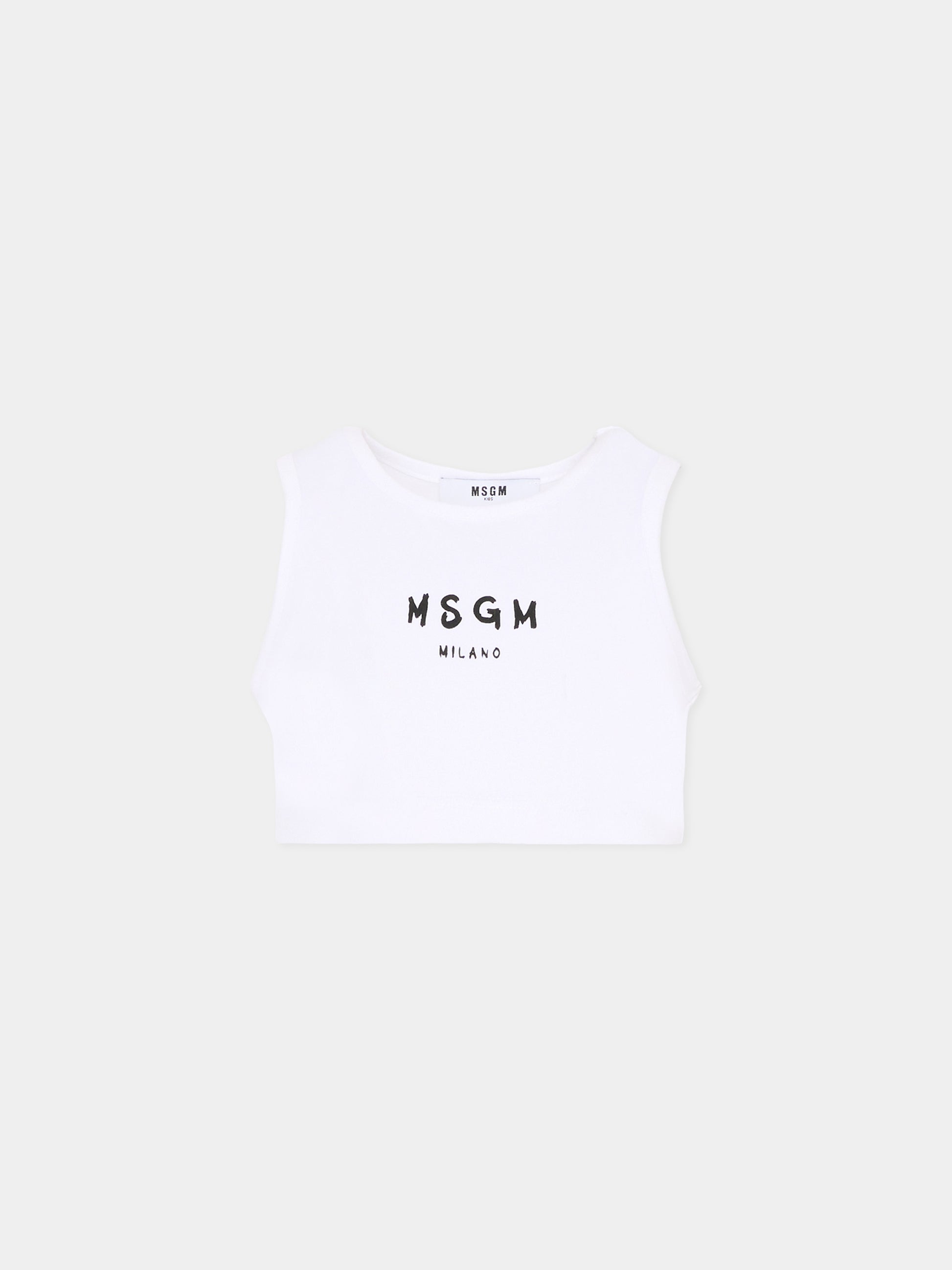 Top bianco per bambina con logo,Msgm Kids,S6MSJGTO011 001
