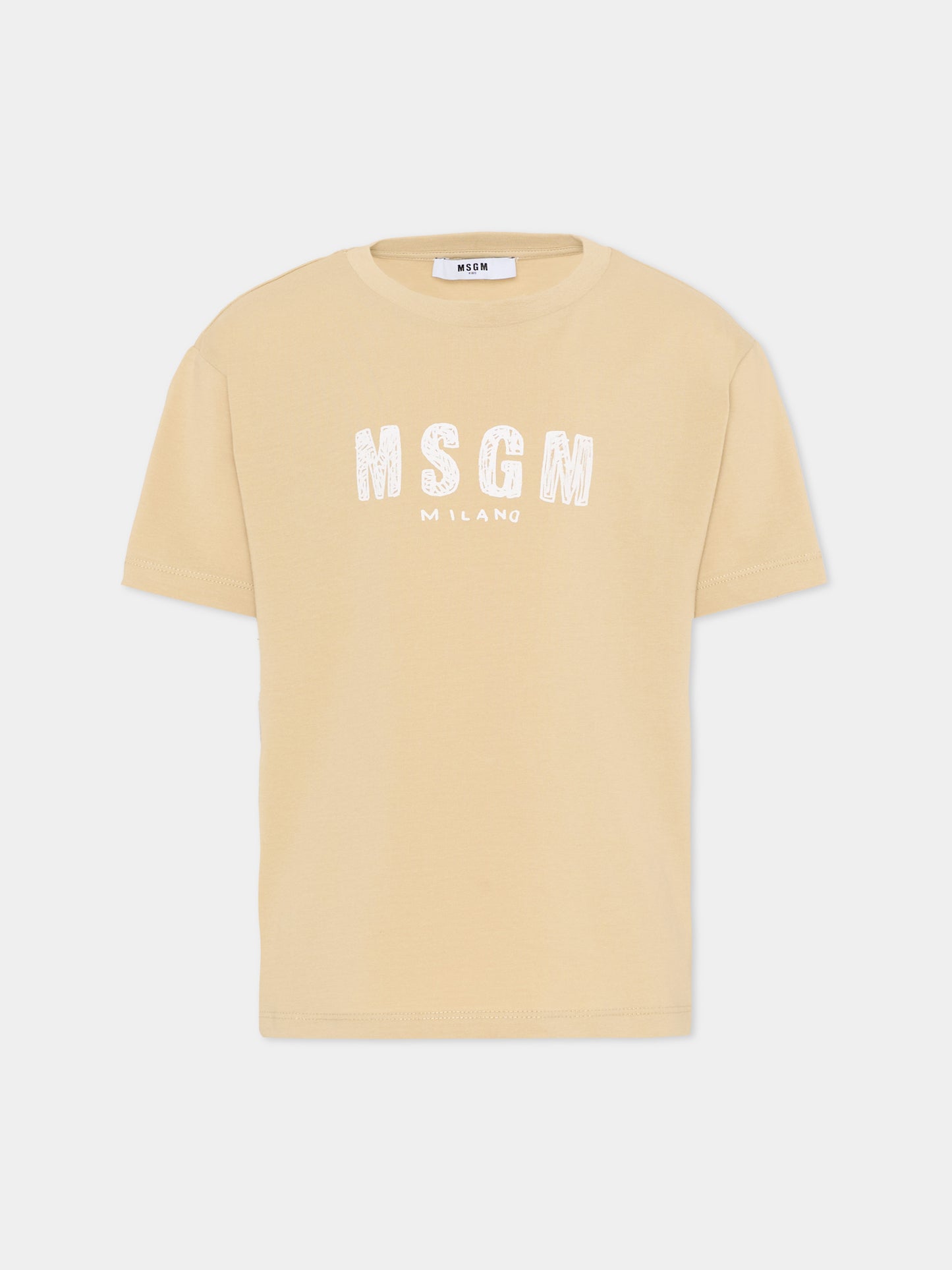 T-Shirt beige per bambini con logo,Msgm Kids,S6MSJUTH004 092