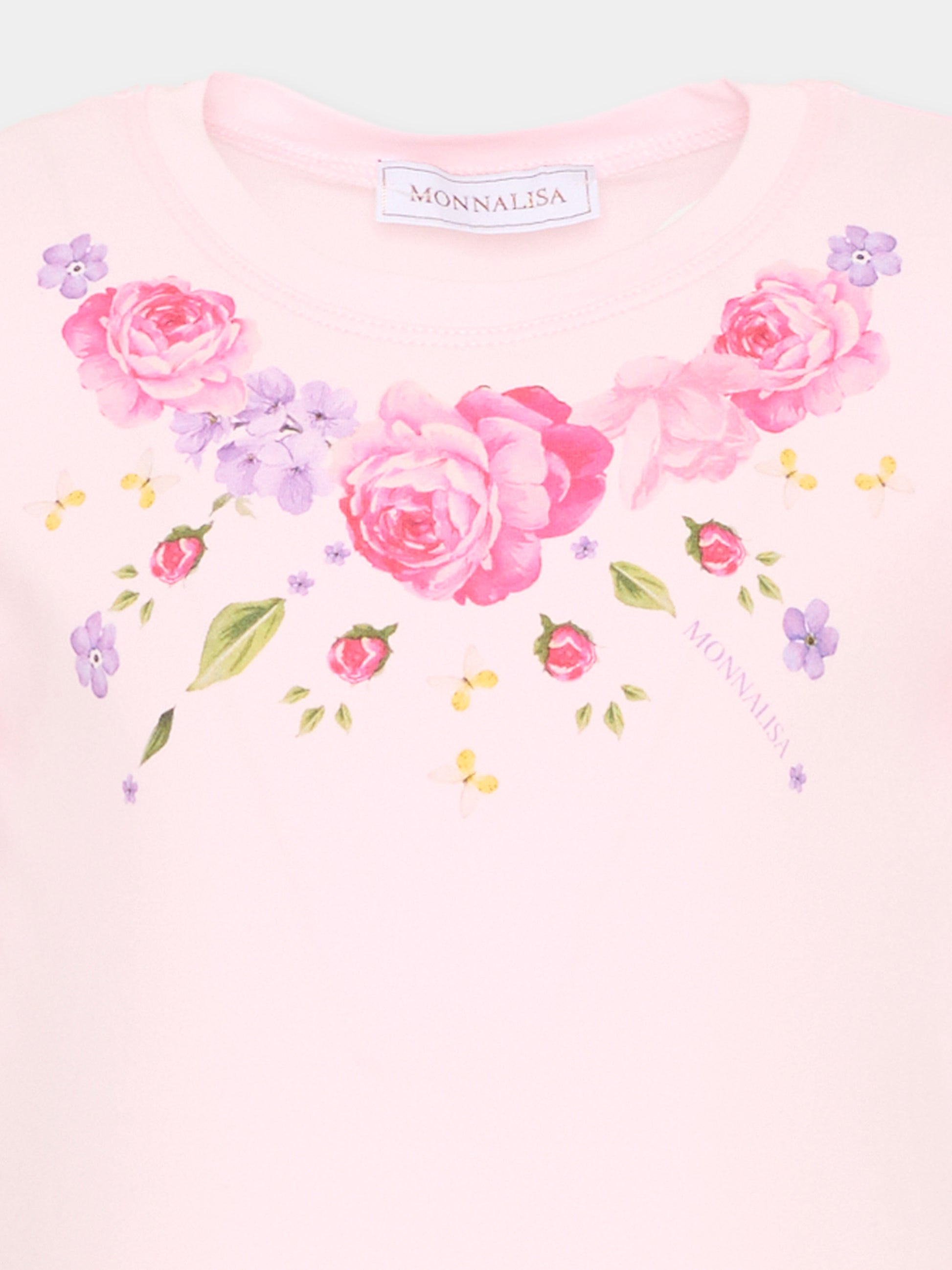 T-Shirt rosa per bambina con stampa floreale,Monnalisa,11G605 7201 0090