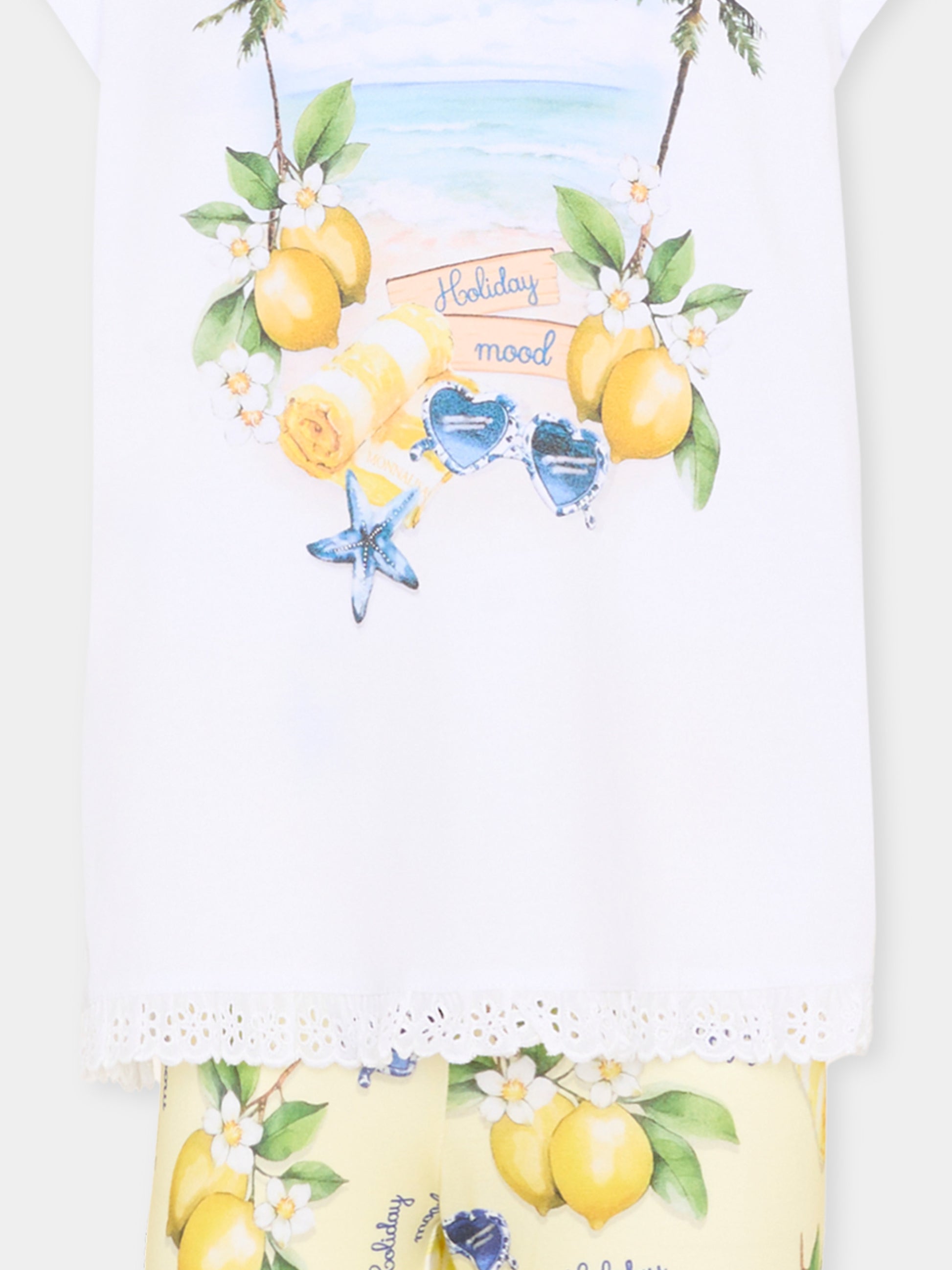 Completo sportivo giallo per bambina con limoni,Monnalisa,19G506RU 7032 9914