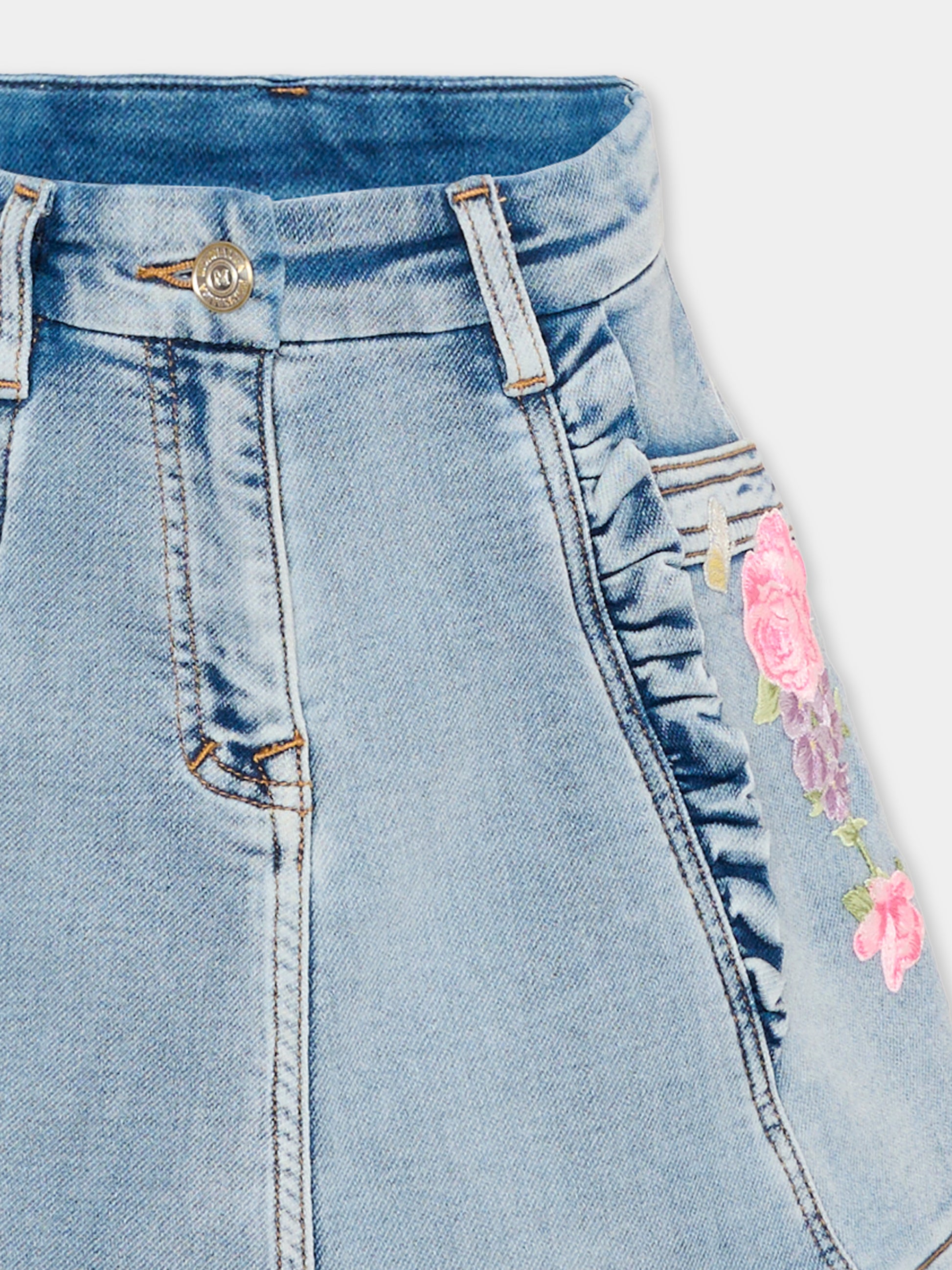 Gonna denim per bambina con ricami,Monnalisa,19G700 7015 055B