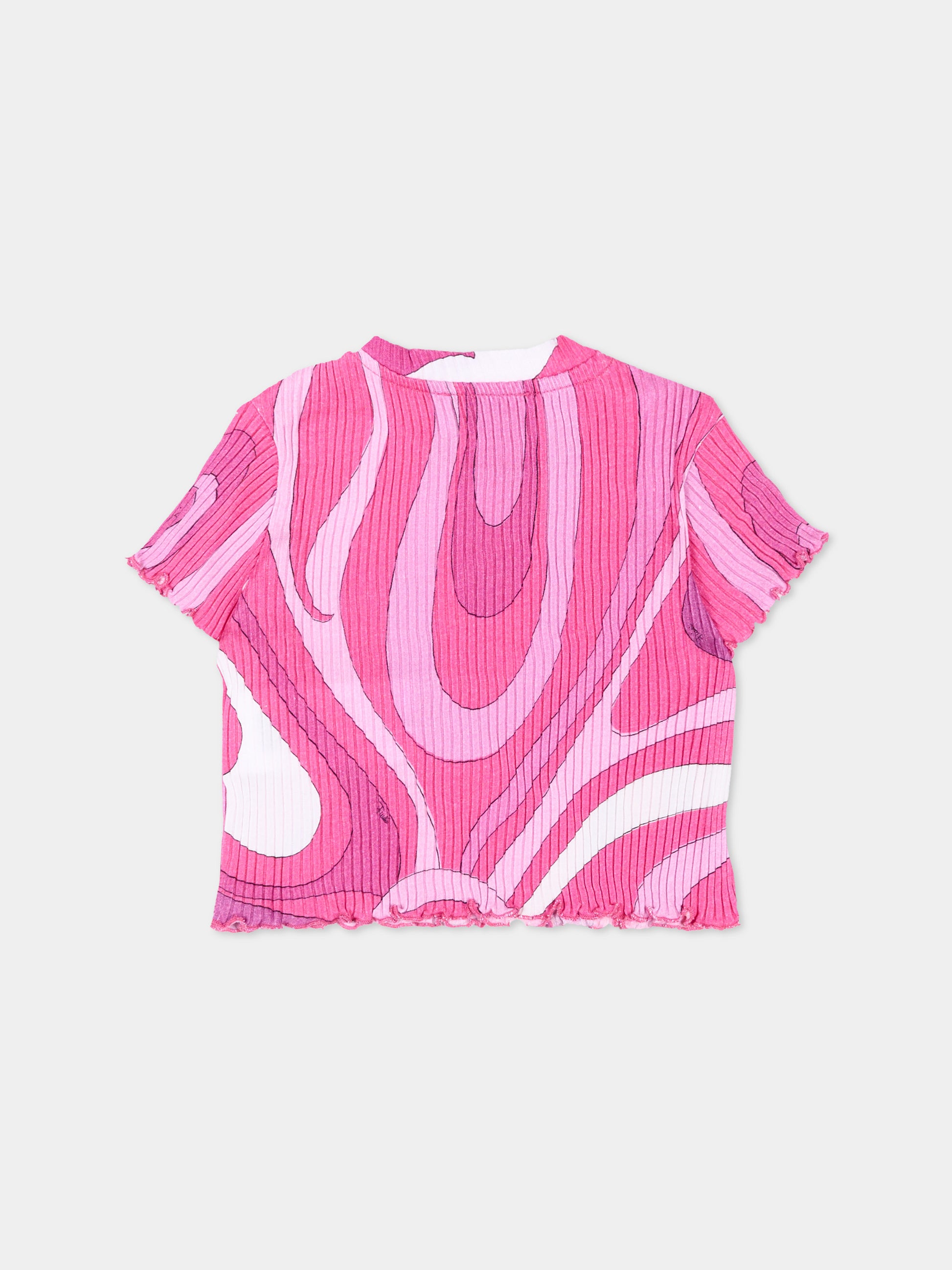 T-shirt viola per neonata con vortici,Emilio Pucci Junior,PY8041-Z3683 570BC