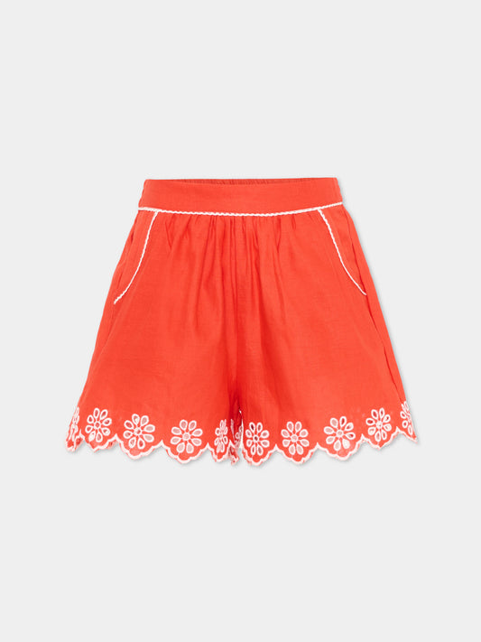 Shorts rossi per bambina con ricamo,Stella Mccartney Kids,TY6E89 Z0138 426