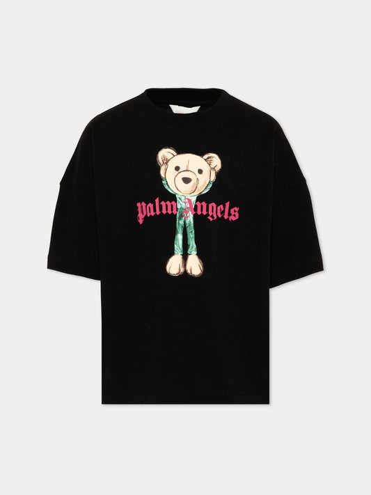 T-Shirt nera Palm Angels con teddy bear per bambino,Palm Angels,PBAA002S26JER004 110