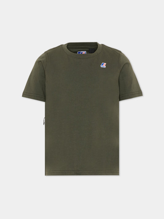 T-Shirt verde per bambini con logo,K-way,K7133YW WMR
