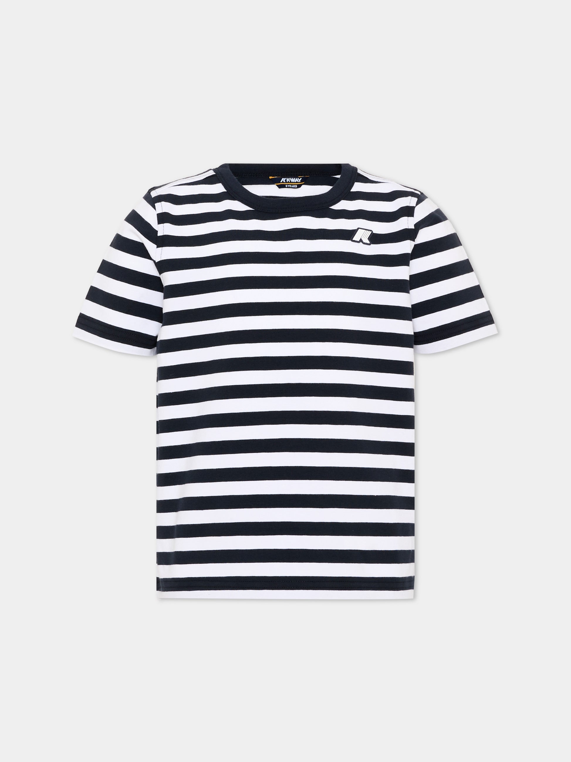 T-shirt blu a righe per bambino,K-way,K4132BW ALC