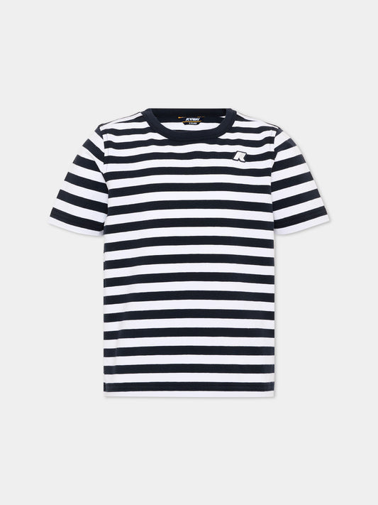 T-shirt blu a righe per bambino,K-way,K4132BW ALC