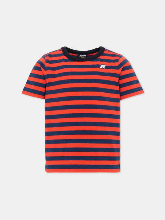 T-shirt rossa a righe per bambino,K-way,K4132BW C0N
