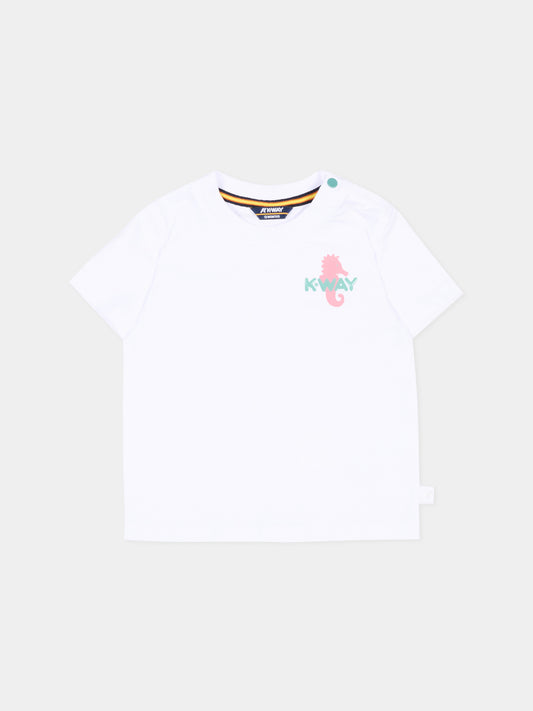 T-shirt bianca per neonati con logo,K-way,K5138DW 001