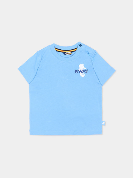 T-shirt celeste per neonato con logo,K-way,K5138DW 356