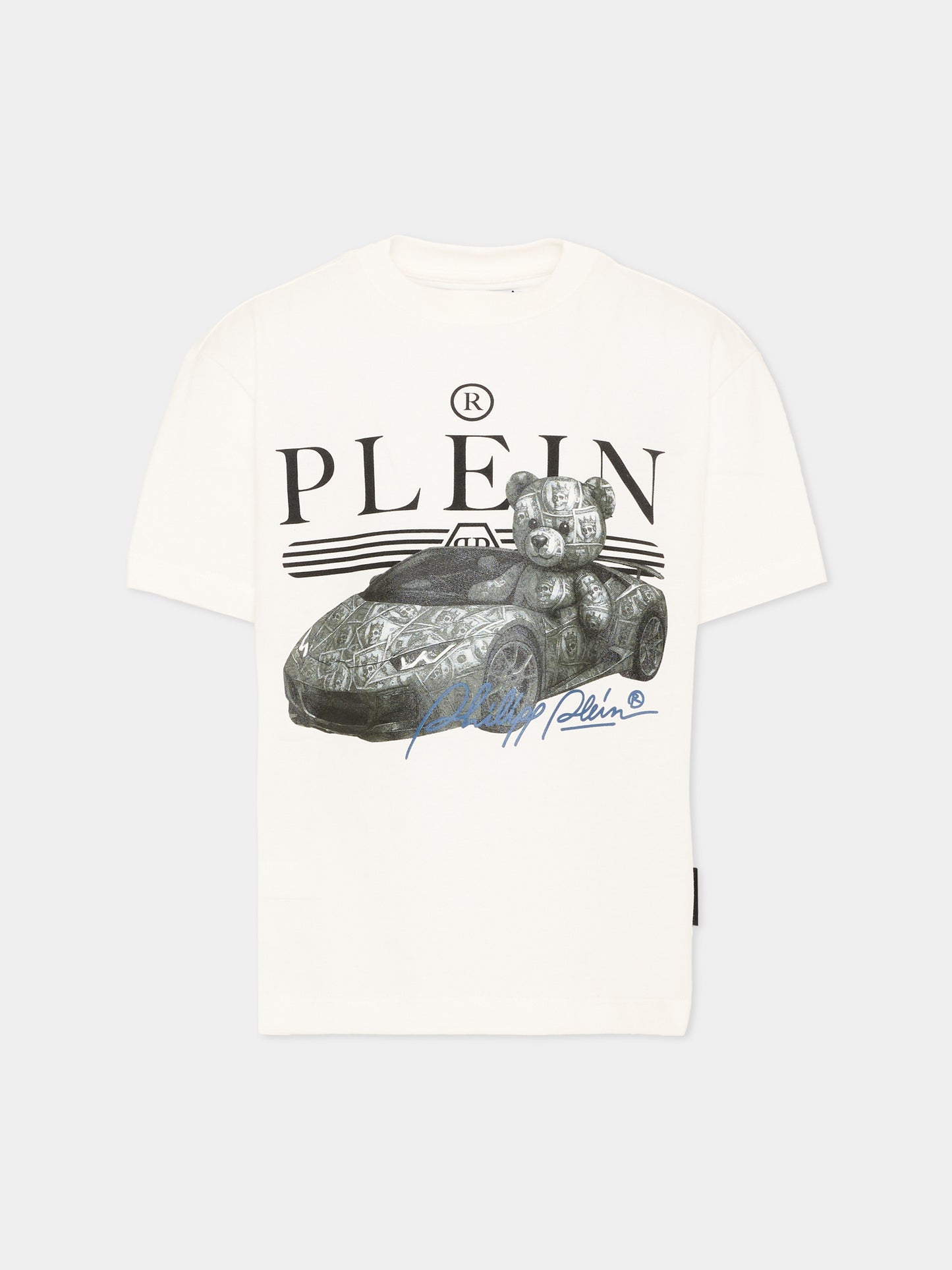 T-Shirt avorio per bambino con logo,Philipp Plein Junior,F6PHJBTH149 002