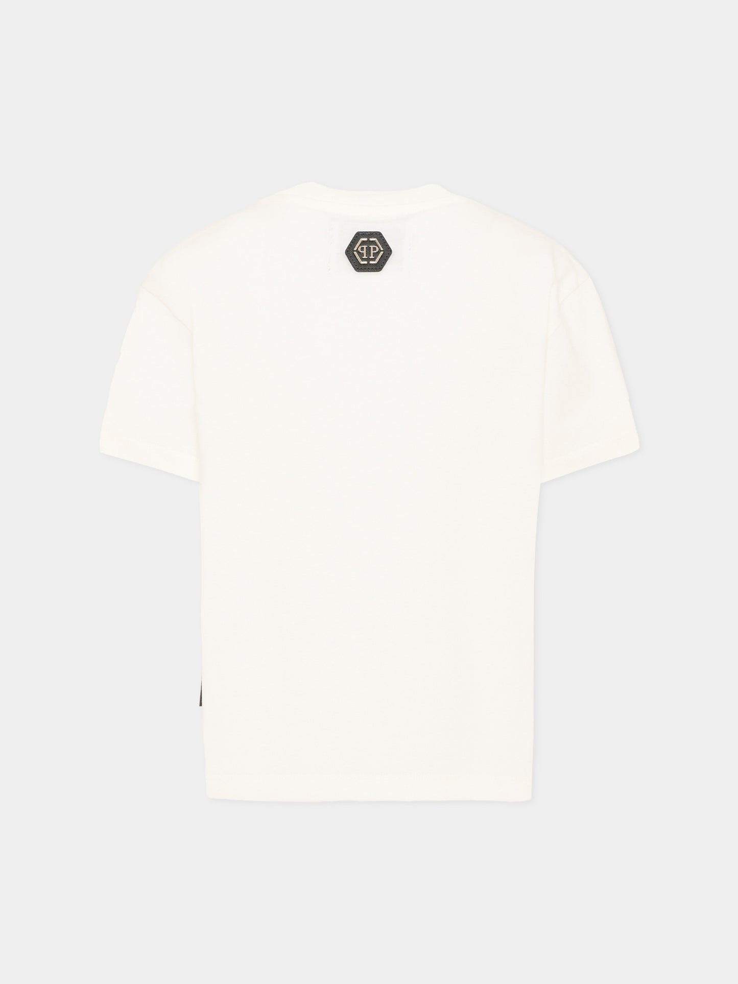 T-Shirt avorio per bambino con logo,Philipp Plein Junior,F6PHJBTH149 002