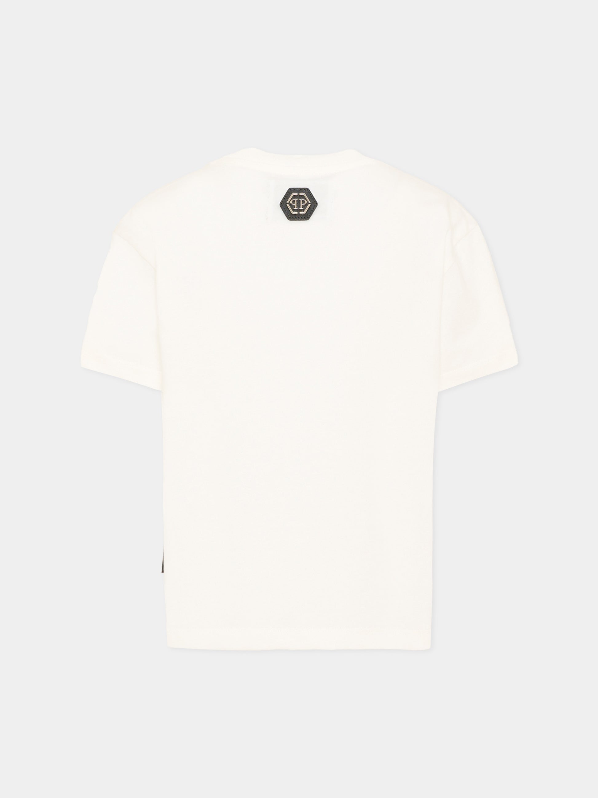 T-Shirt avorio per bambino con logo,Philipp Plein Junior,F6PHJBTH149 002