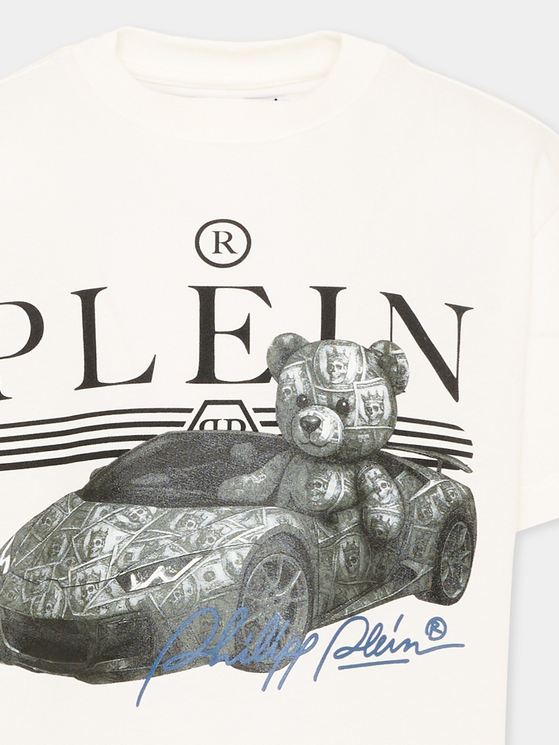 T-Shirt avorio per bambino con logo,Philipp Plein Junior,F6PHJBTH149 002