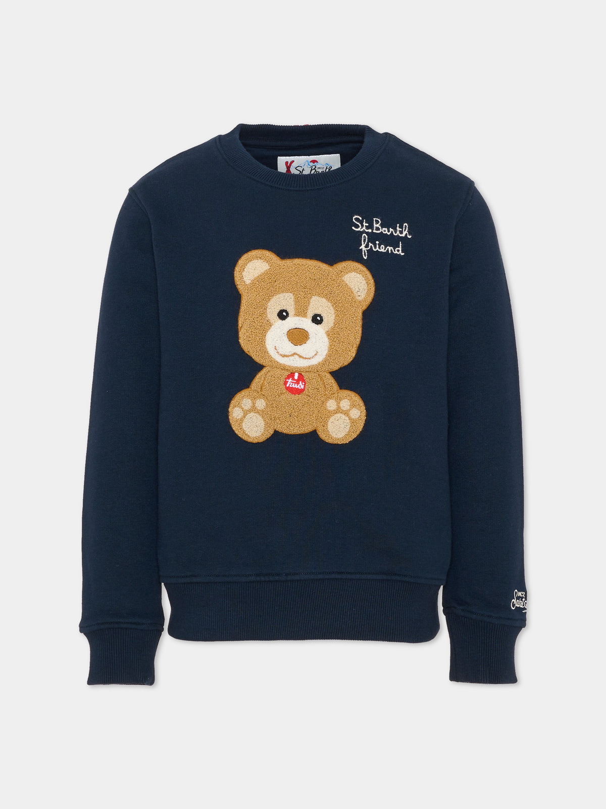 Felpa girocollo blu per bambino con orsetto,Mc2 Saint Barth,HUT0004 01129M