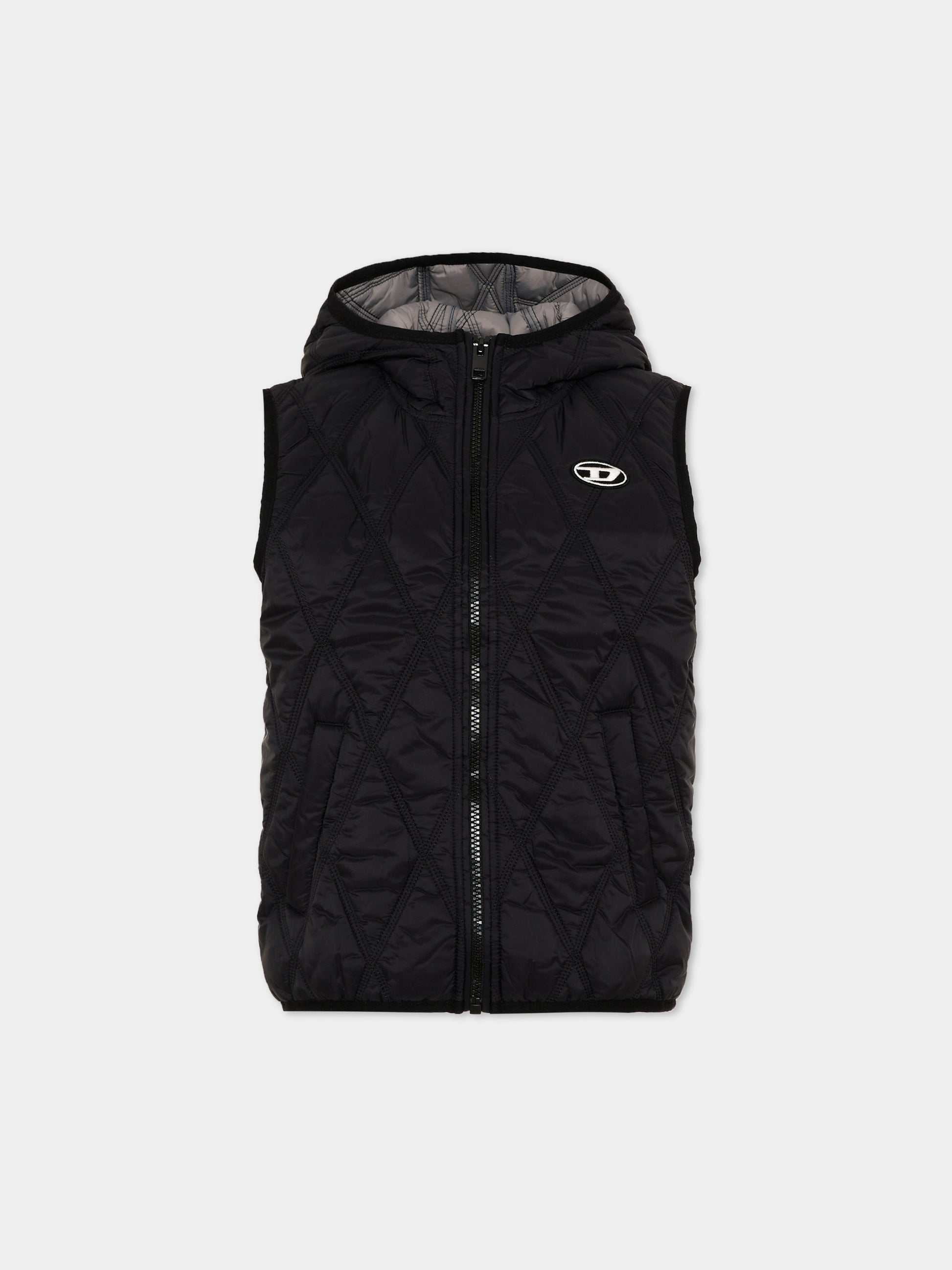 Gilet nero per bambini con logo,Diesel,J02211 KXBM0 K900