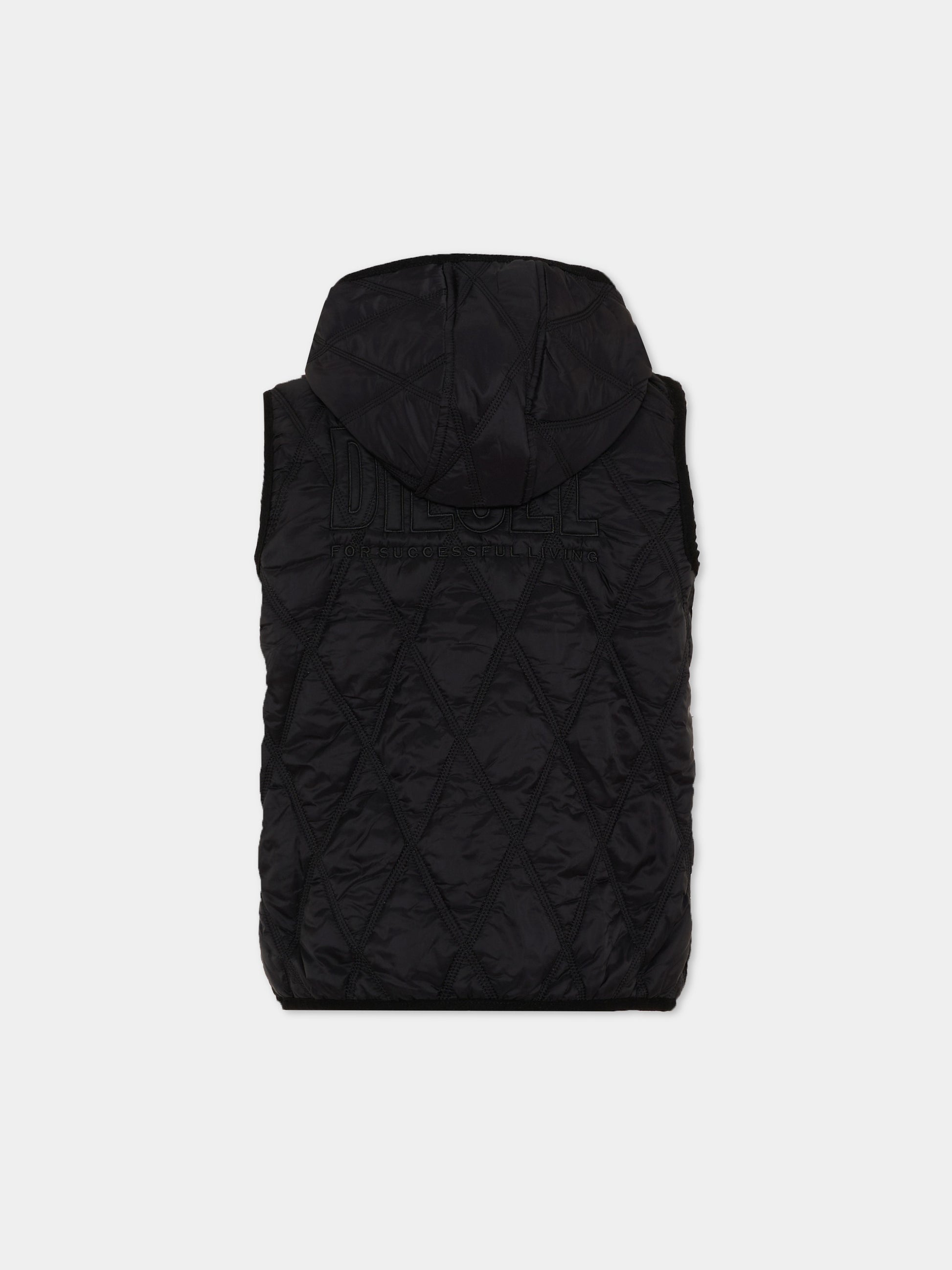 Gilet nero per bambini con logo,Diesel,J02211 KXBM0 K900