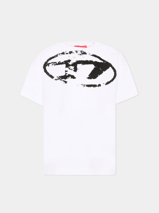 T-Shirt bianca per bambino con logo,Diesel,J02240 KYAUN K100