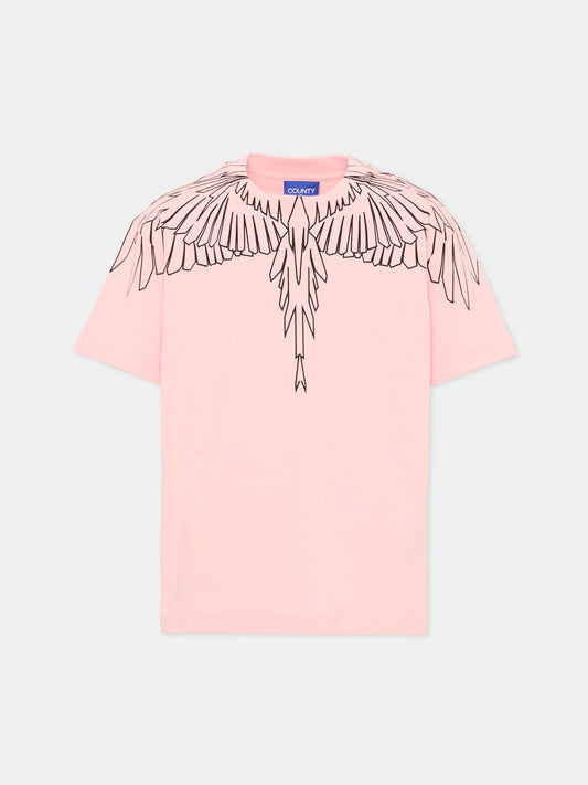 T-shirt rosa per bambina con ali,County Of Milan Kids,F5CMJGTH102 BW008